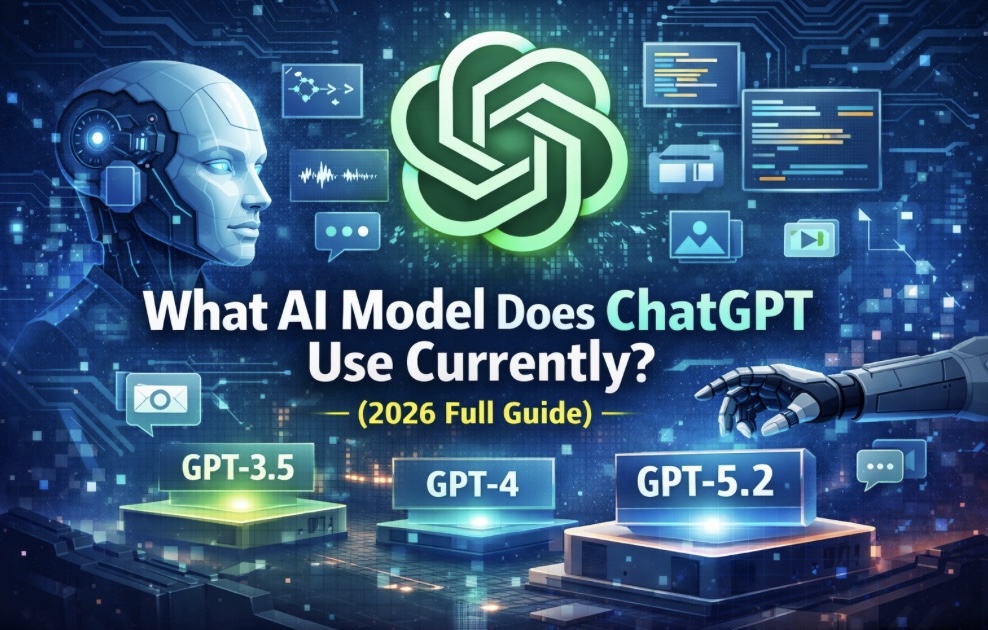 Futuristic ChatGPT banner showing AI model evolution from GPT-3.5 to GPT-5.2 with a digital robot and tech interface background.