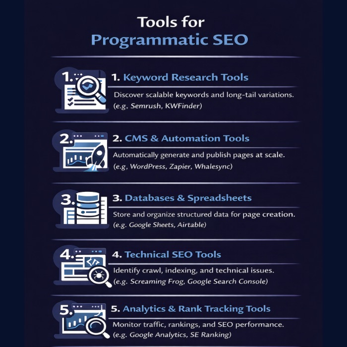 An Infographic on Tools for Programmatic SEO.