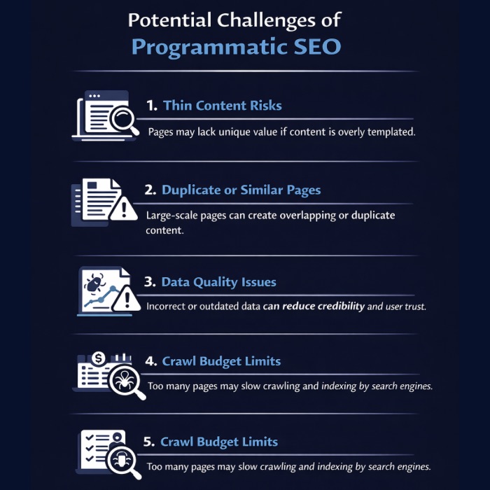 An Infographic on Potential Challenges of Programmatic SEO.