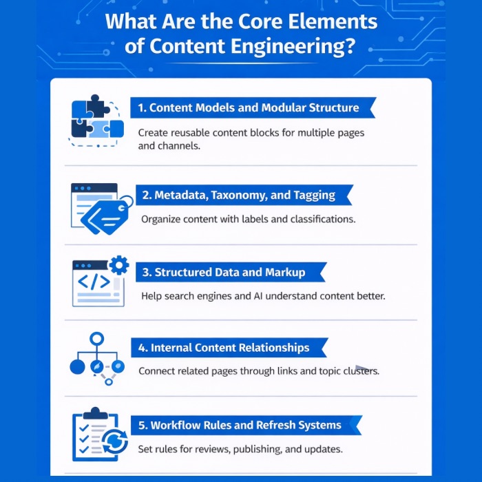 An Infographic on What Are the Core Elements of Content Engineering.