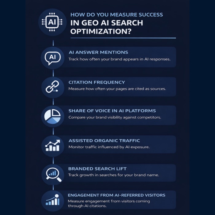 An Infographic on How Do You Measure Success In GEO AI Search Optimization.