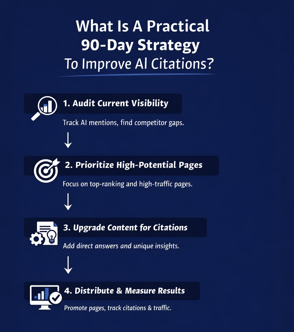 An Infographic on What Is A Practical Strategy To Improve AI Citations Over The Next 90 Days.