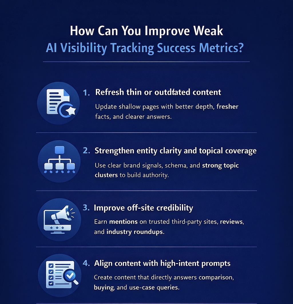 An Infographic on How Can You Improve Weak AI Visibility Tracking Success Metrics.