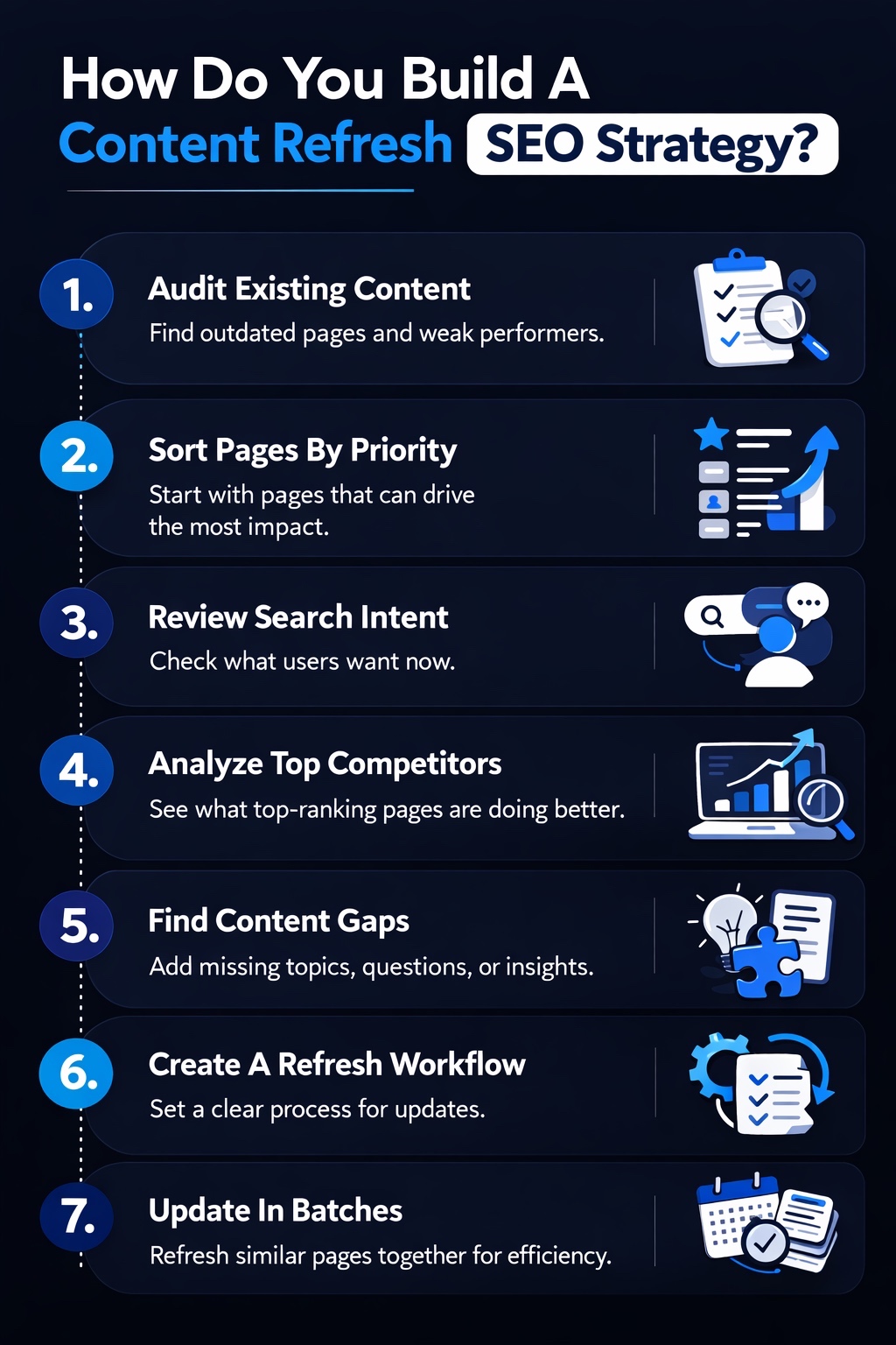 An Infographic on How Do You Build A Content Refresh SEO Strategy.
