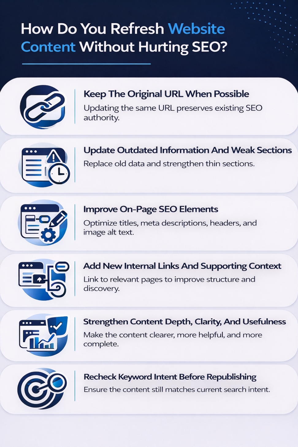 An Infographic on How Do You Refresh Website Content Without Hurting SEO. 