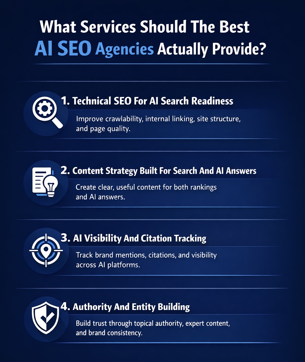 An Infographic on What Services Should The Best AI SEO Agencies Actually Provide.