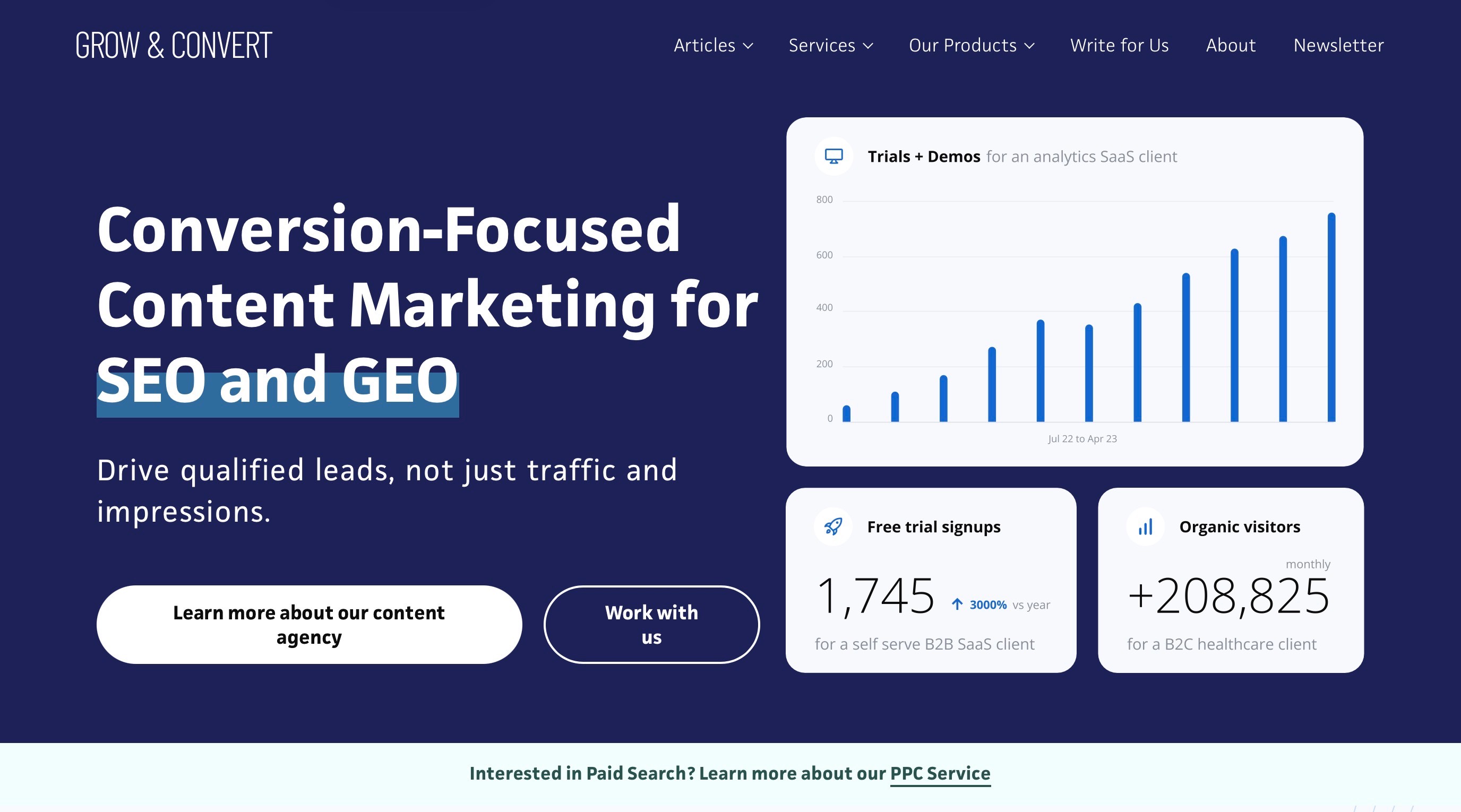 Grow And Convert Homepage Screenshot