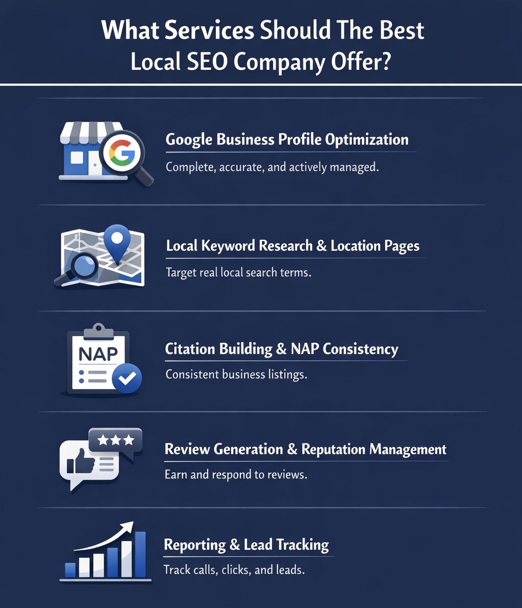 An Infographic on What Services Should The Best Local SEO Company Offer. 