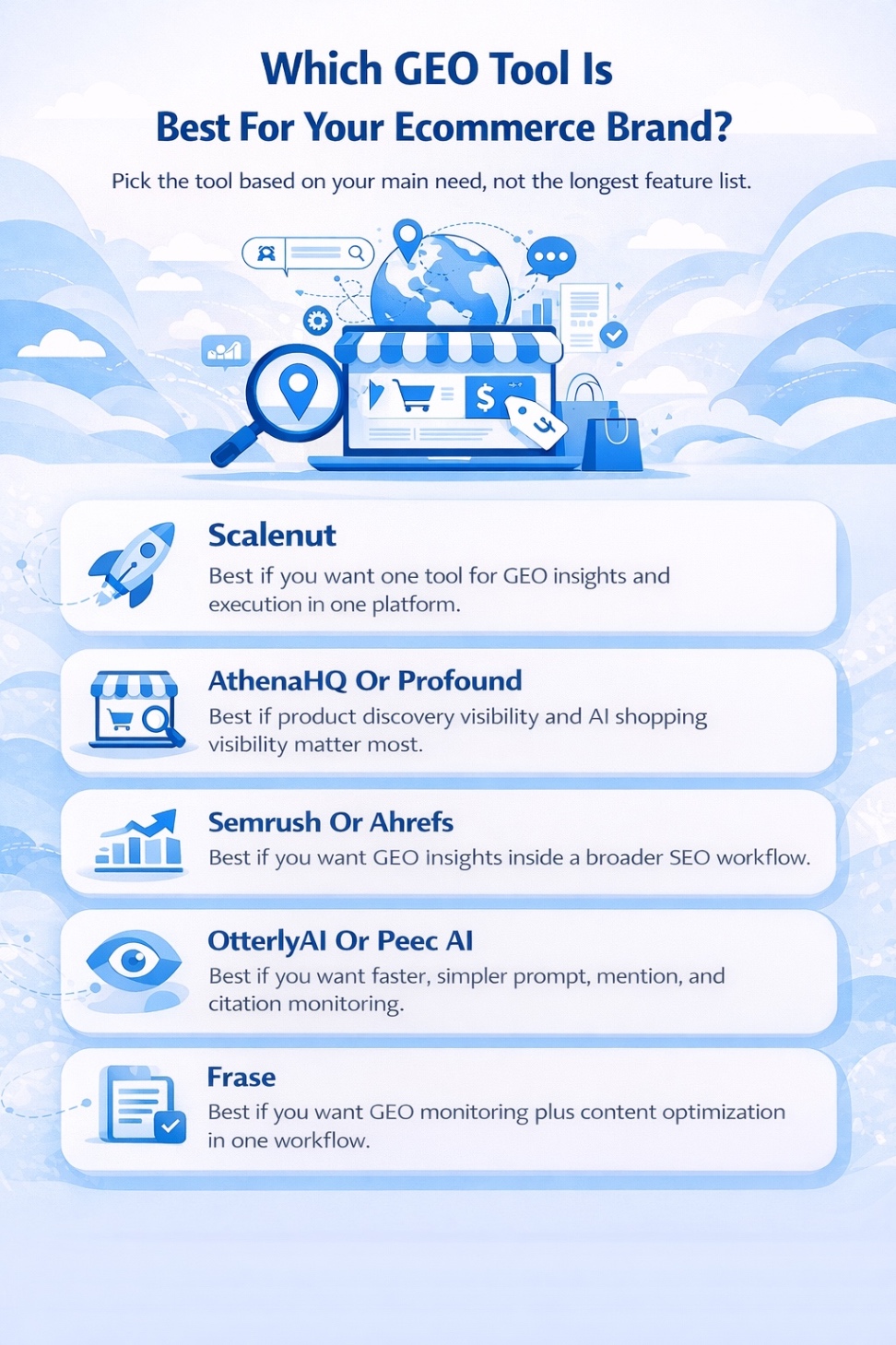 An Infographic on Which GEO Tool Is Best For Your Ecommerce Brand.