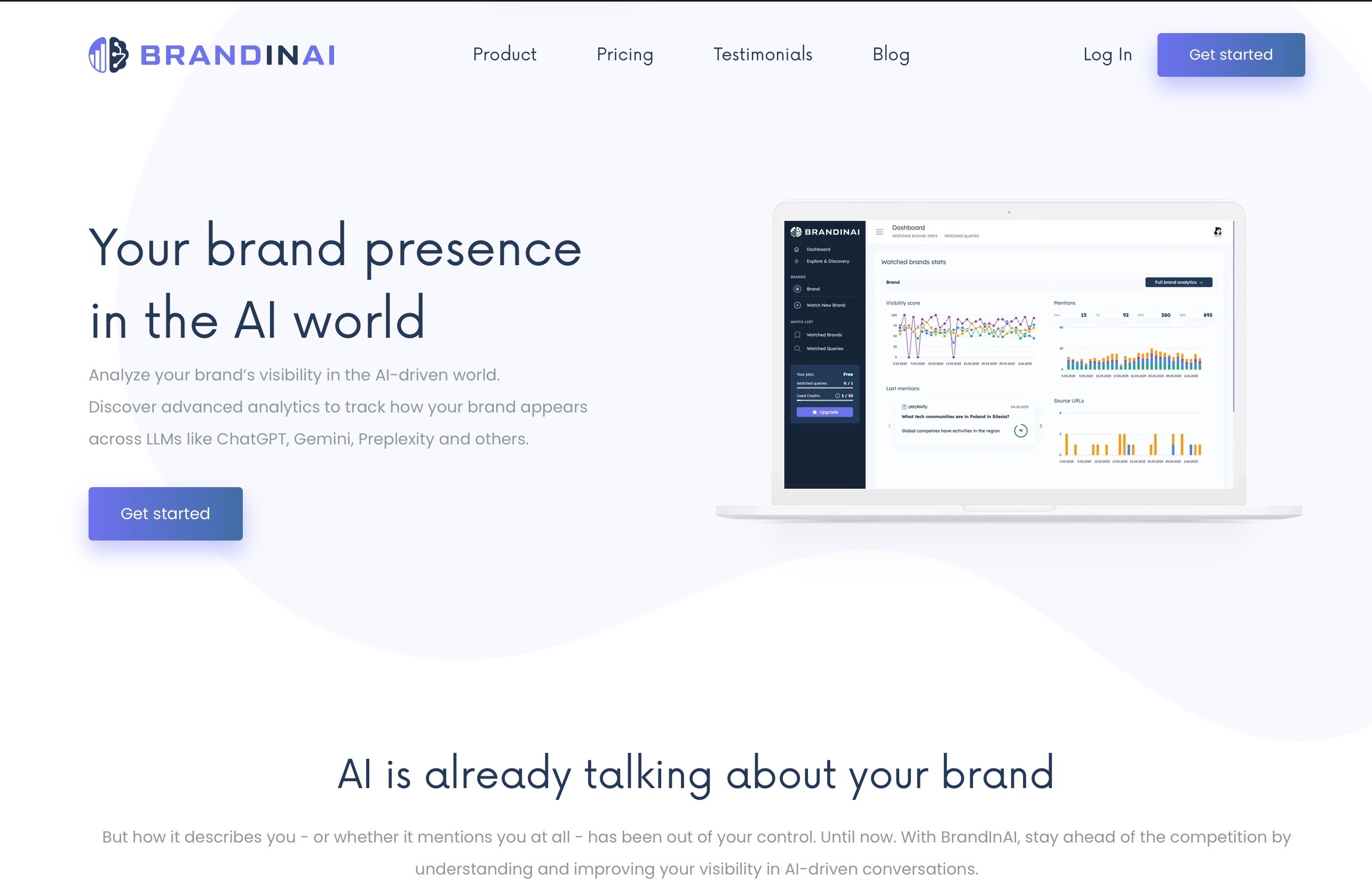 BrandInAI Landing Page Screenshot.