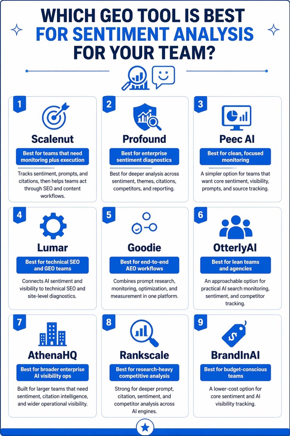 An Infographic on Which GEO Tool Is Best For Sentiment Analysis For Your Team.