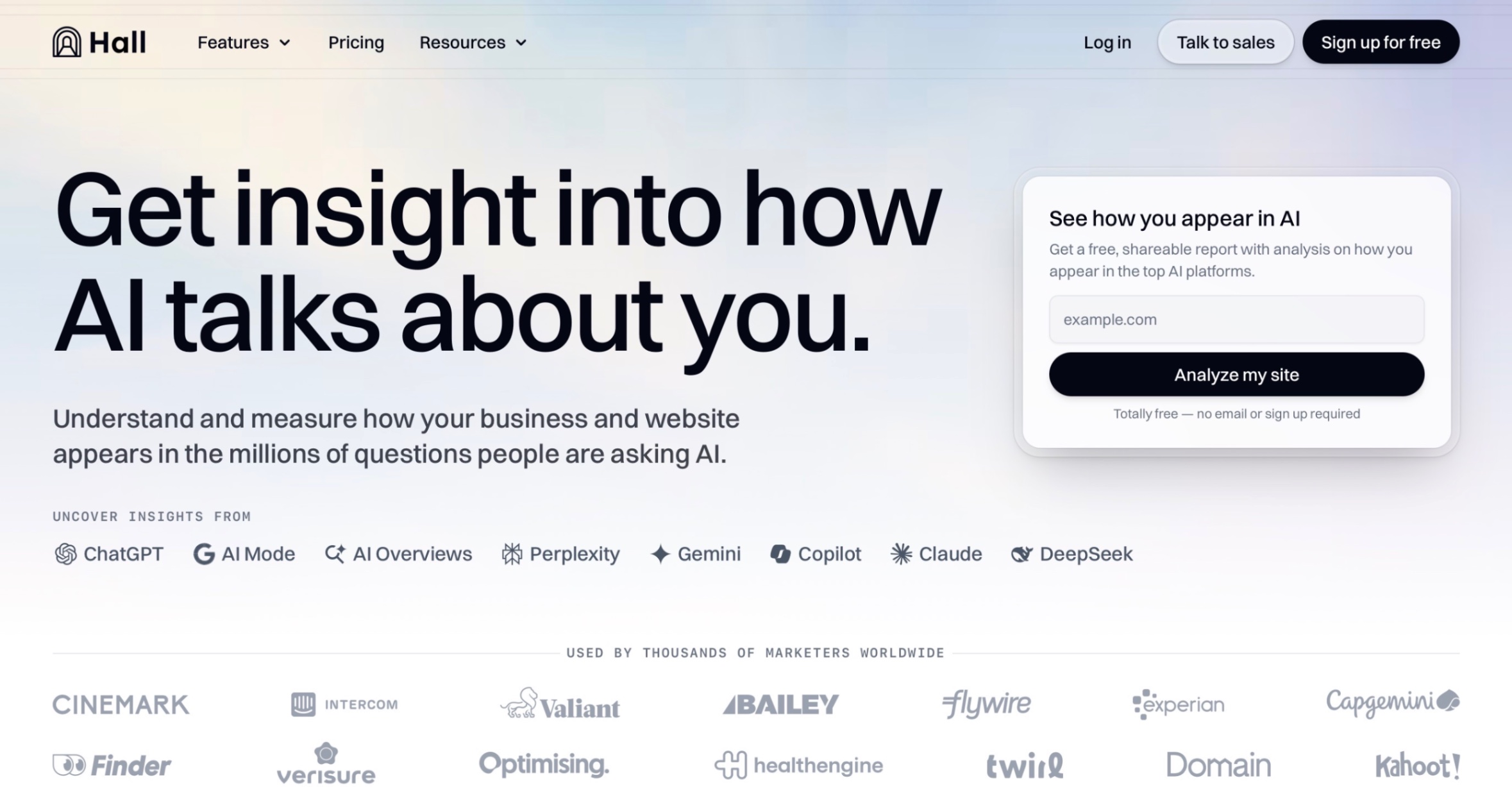 Hall Landing page screenshot