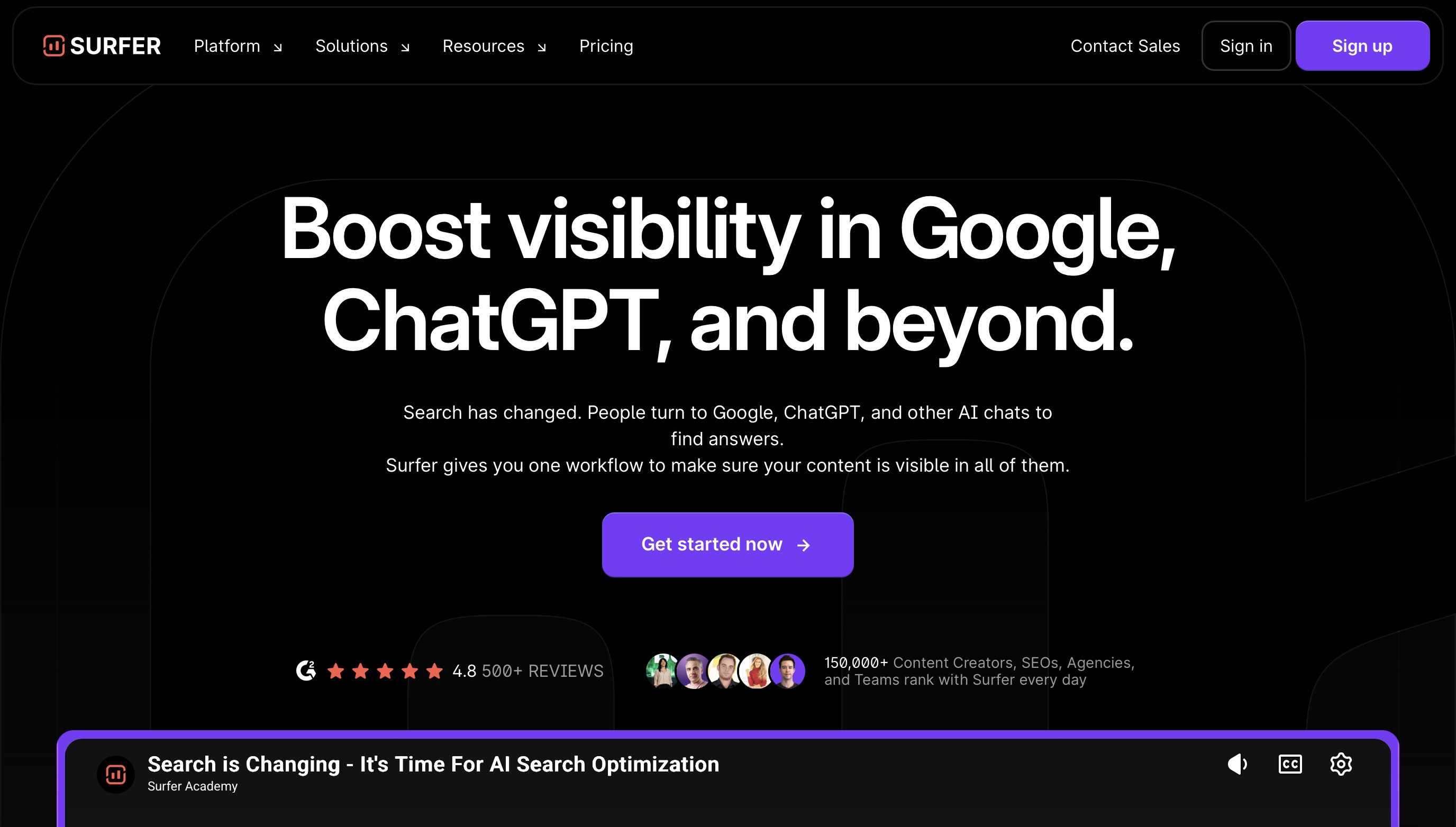 Surfer SEO Landing page screenshot