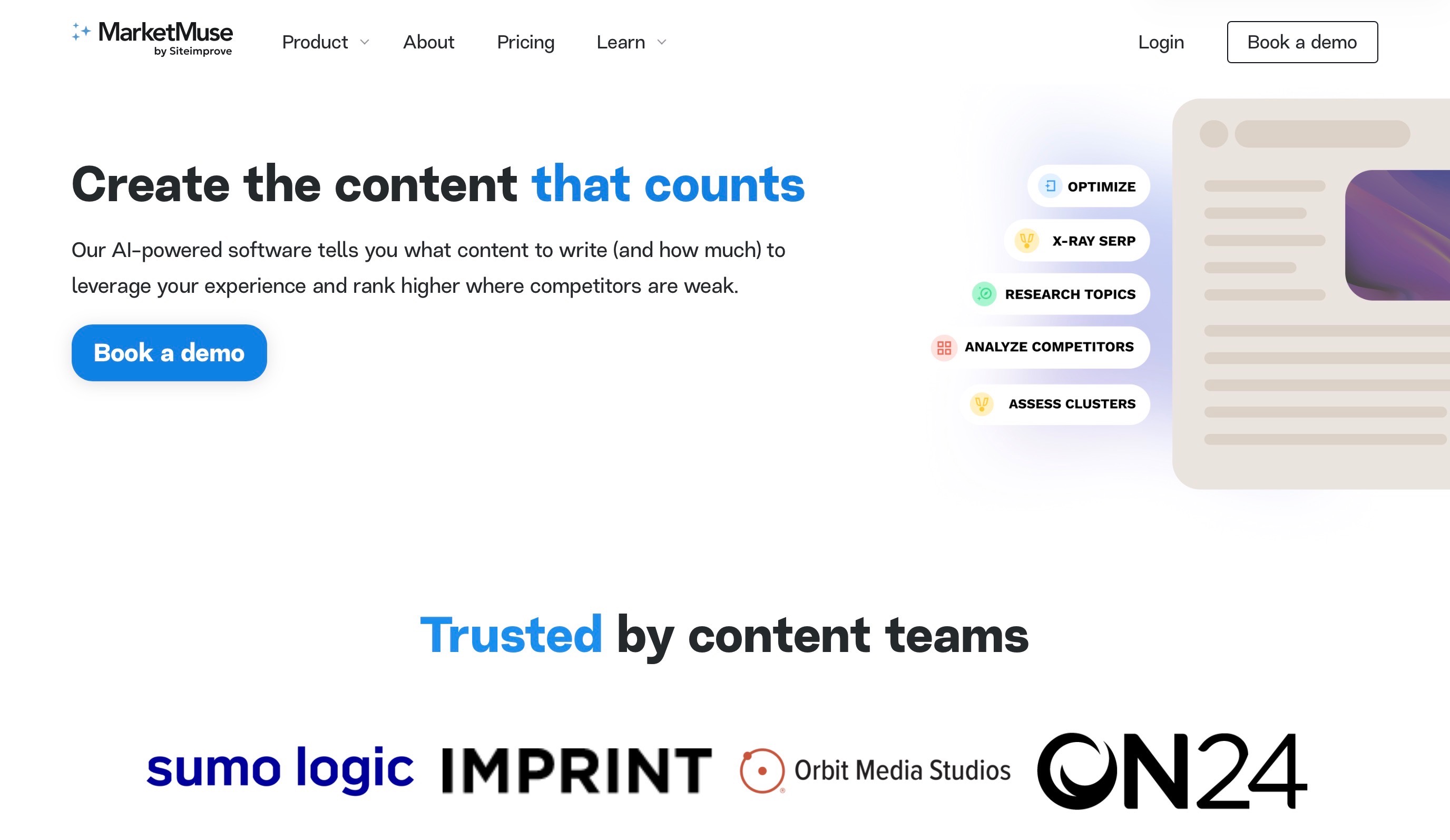 MarketMuse landing page screenshot