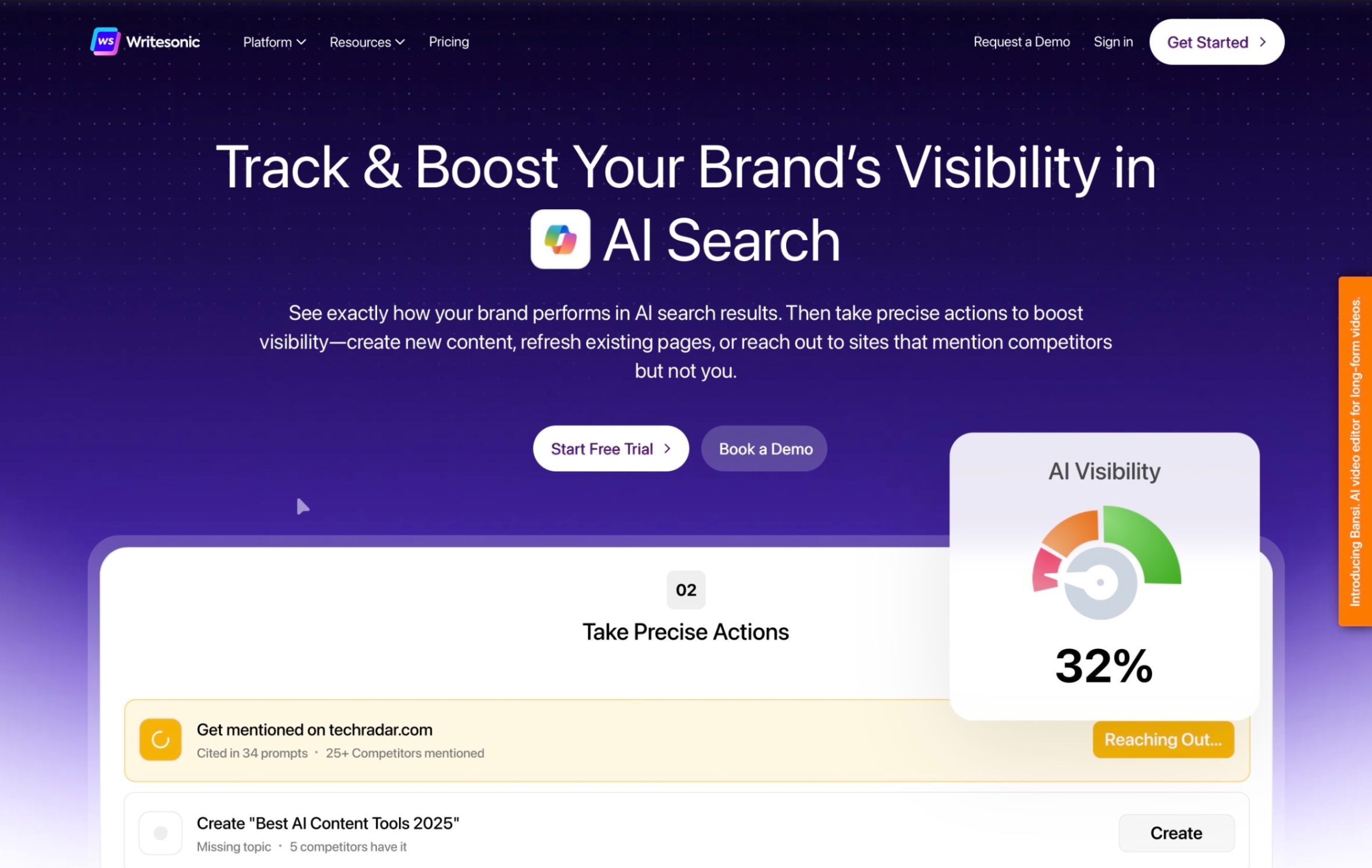 Writesonic Landing page screenshot