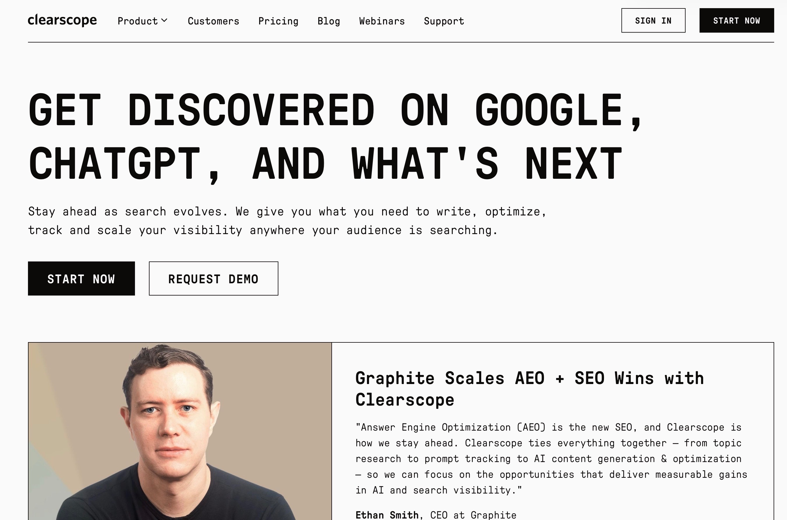 Clearscope landing page screenshot