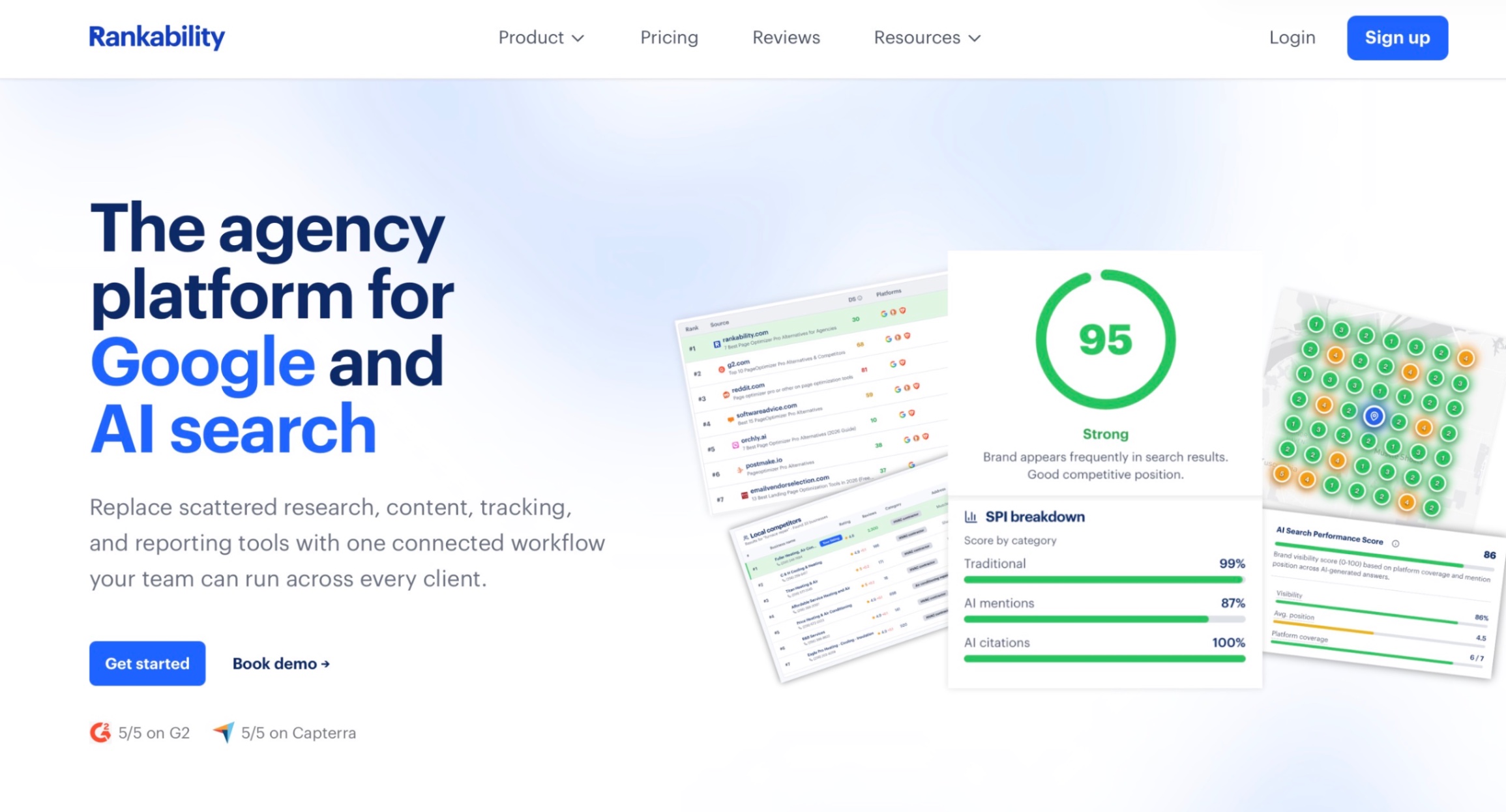 Rankability Landing page screenshot.