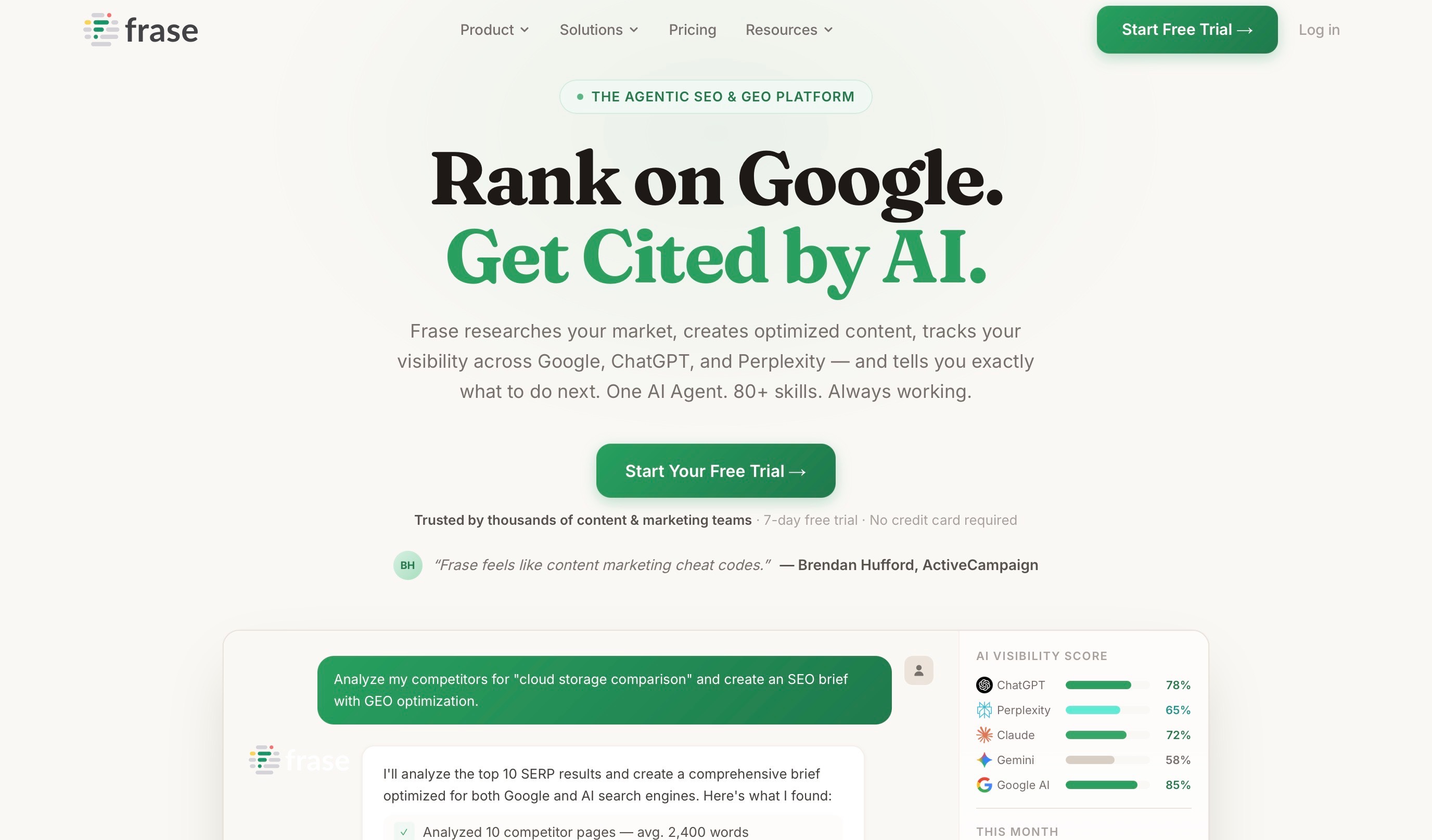 Frase Landing page screenshot