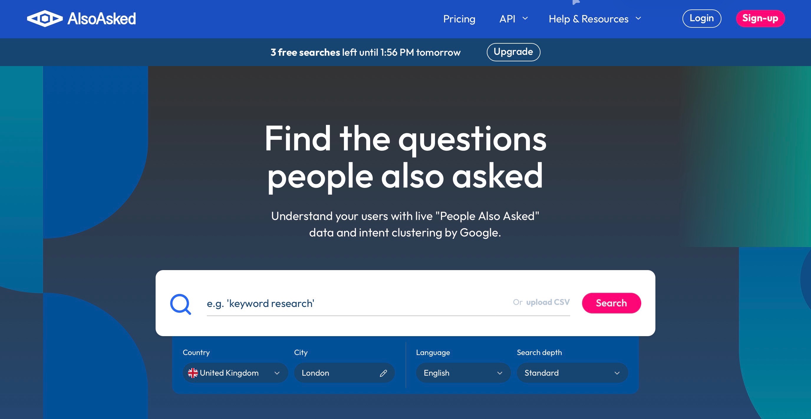 AlsoAsked Landing page screenshot