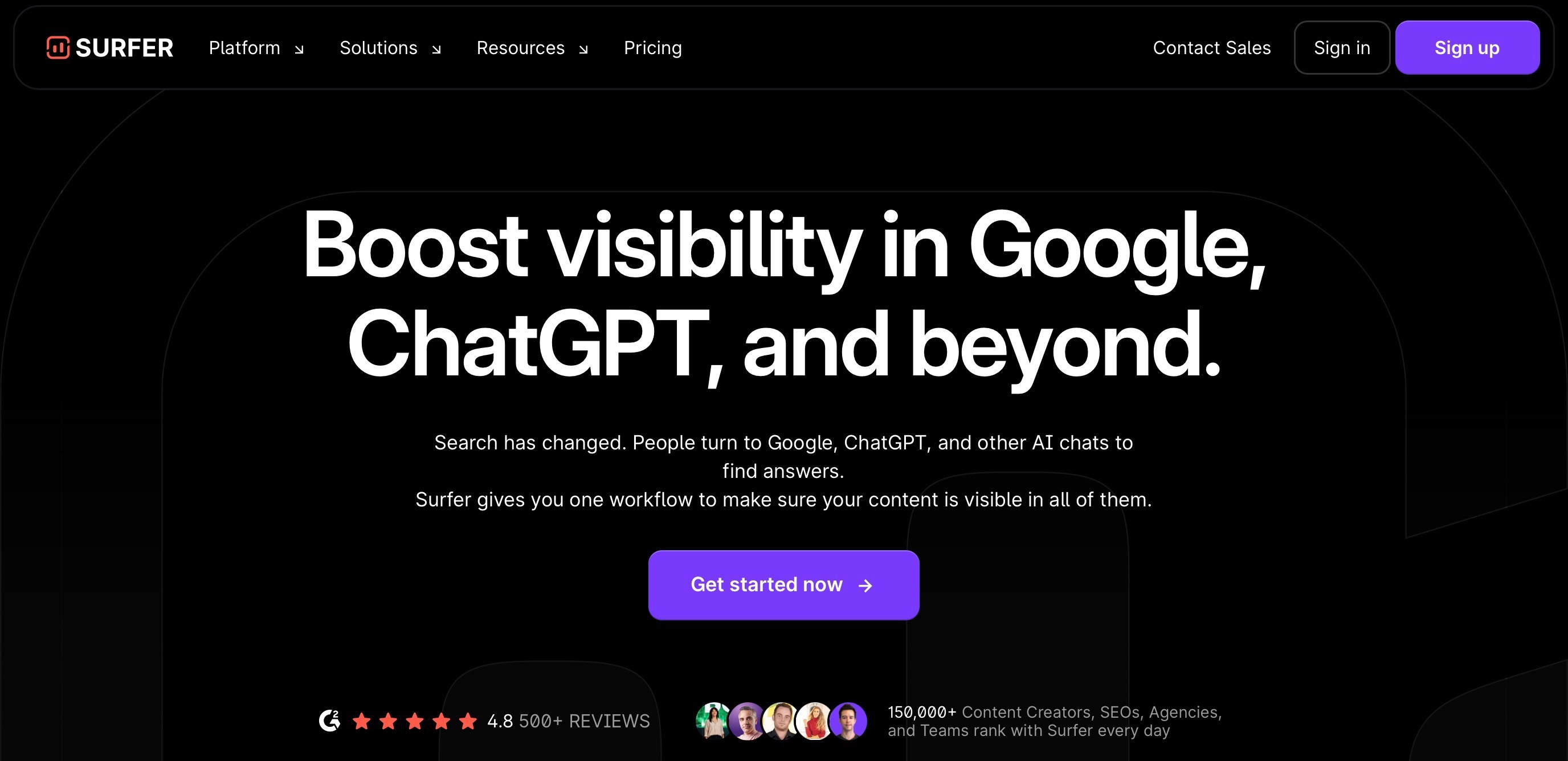 Surfer Landing page screenshot