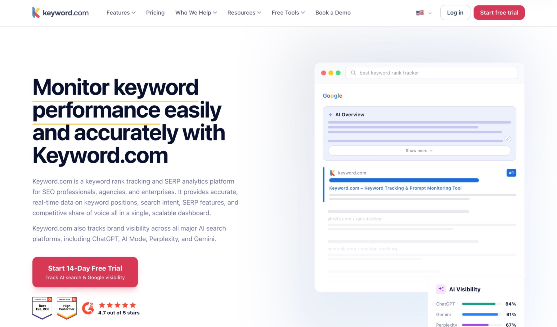 Keyword.com Landing page screenshot.