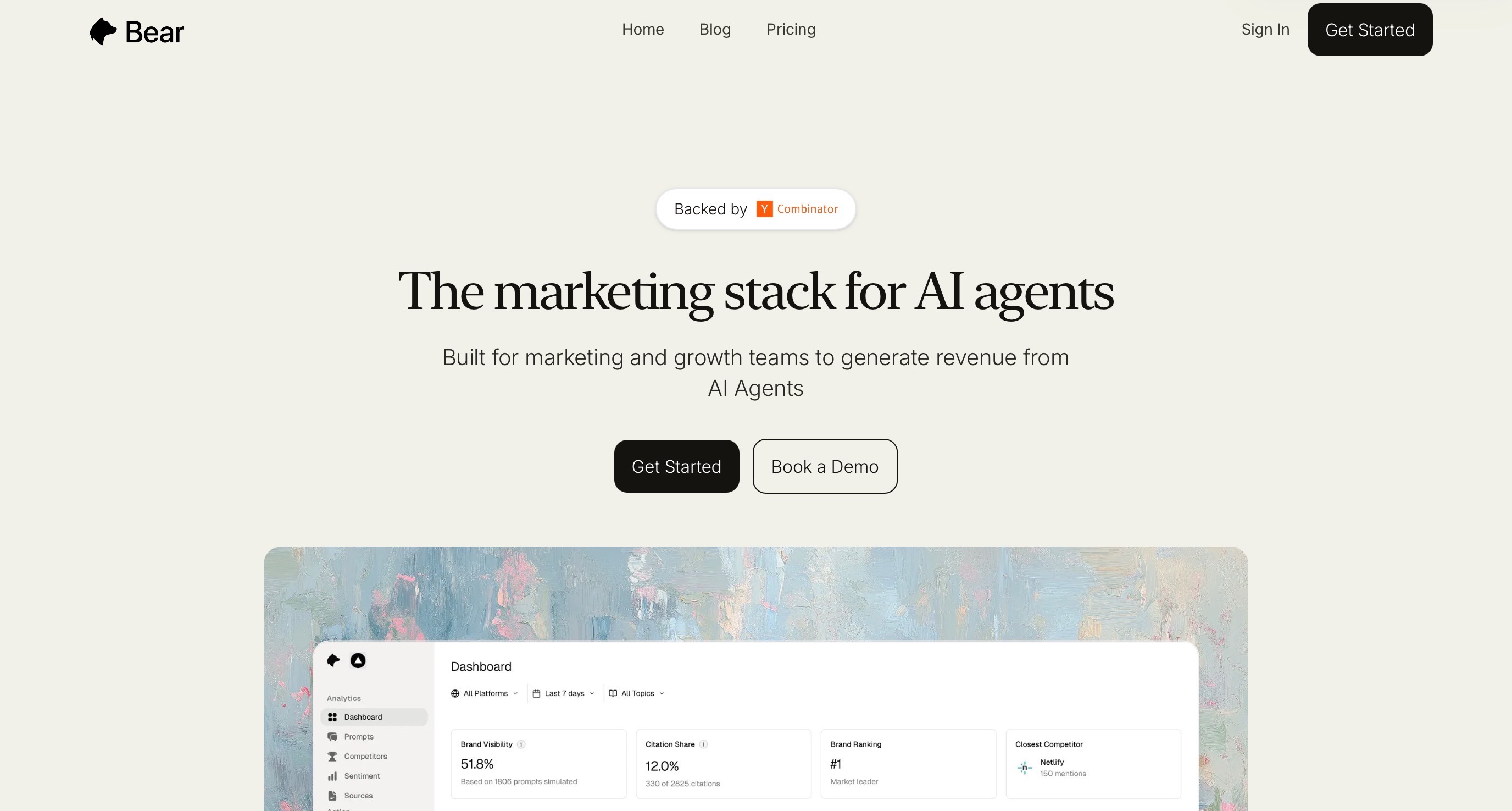 Bear landing page screenshot