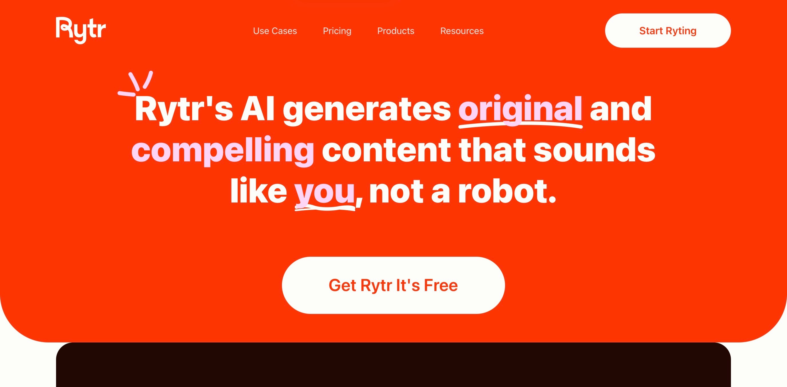 Rytr Landing page screenshot