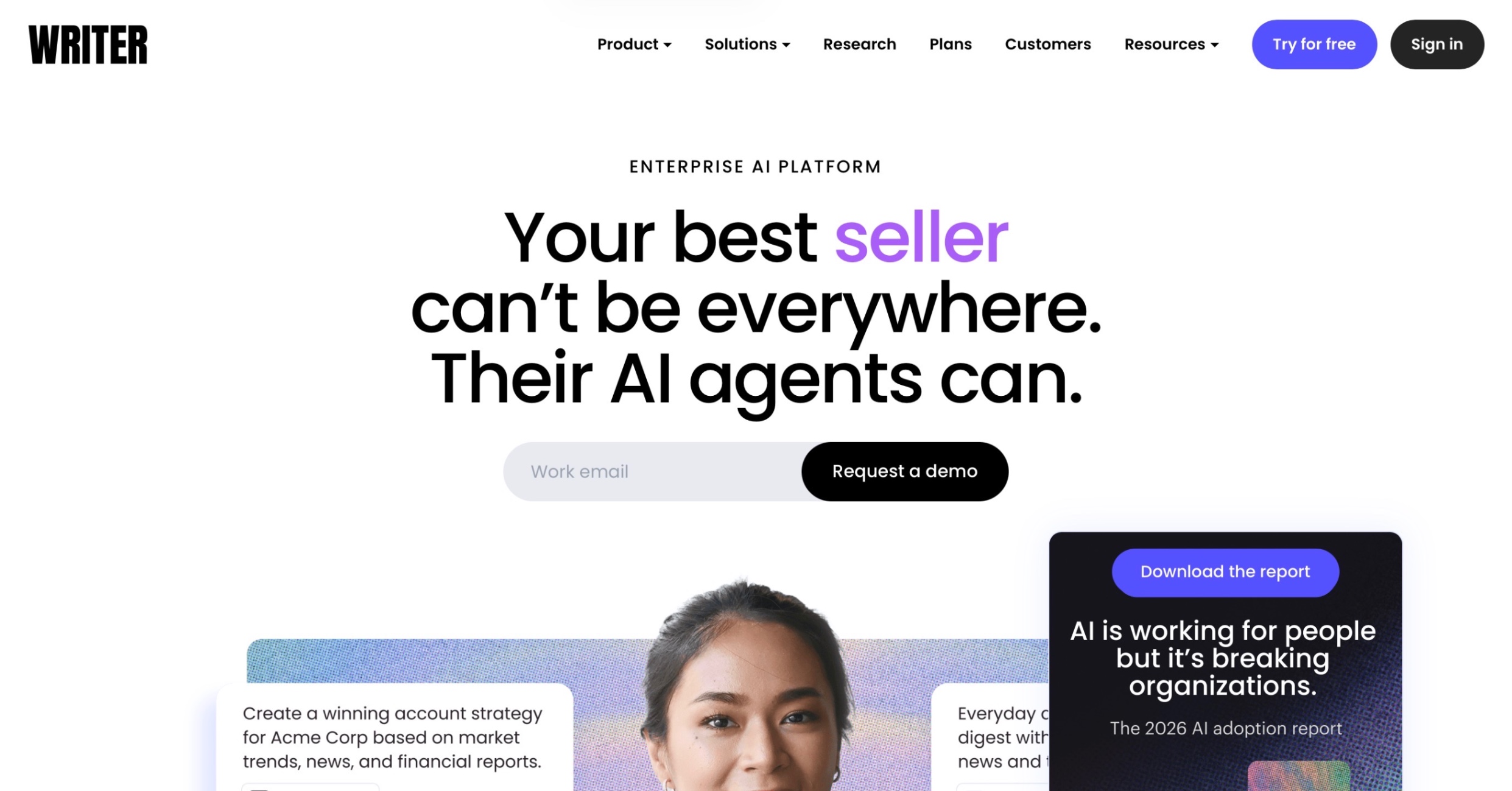 Writer Landing page screenshot
