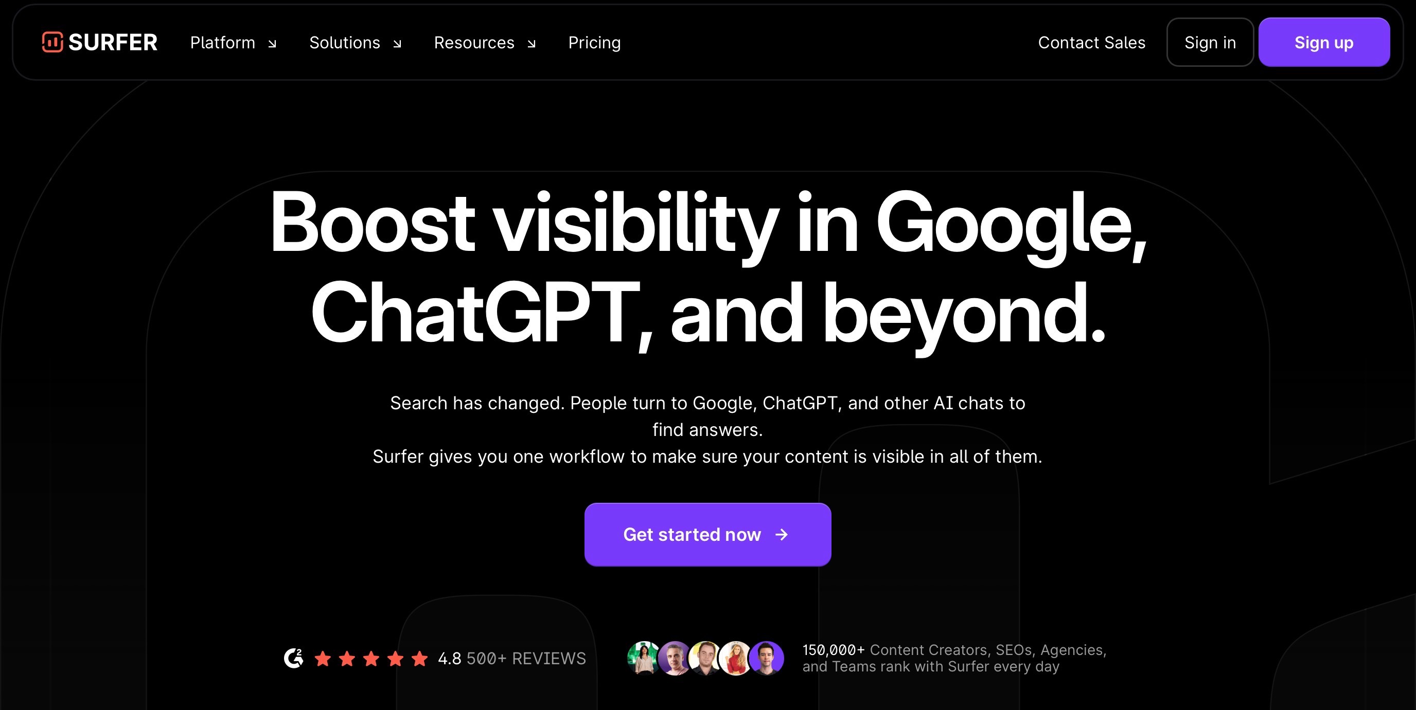 Surfer SEO Landing page screenshot