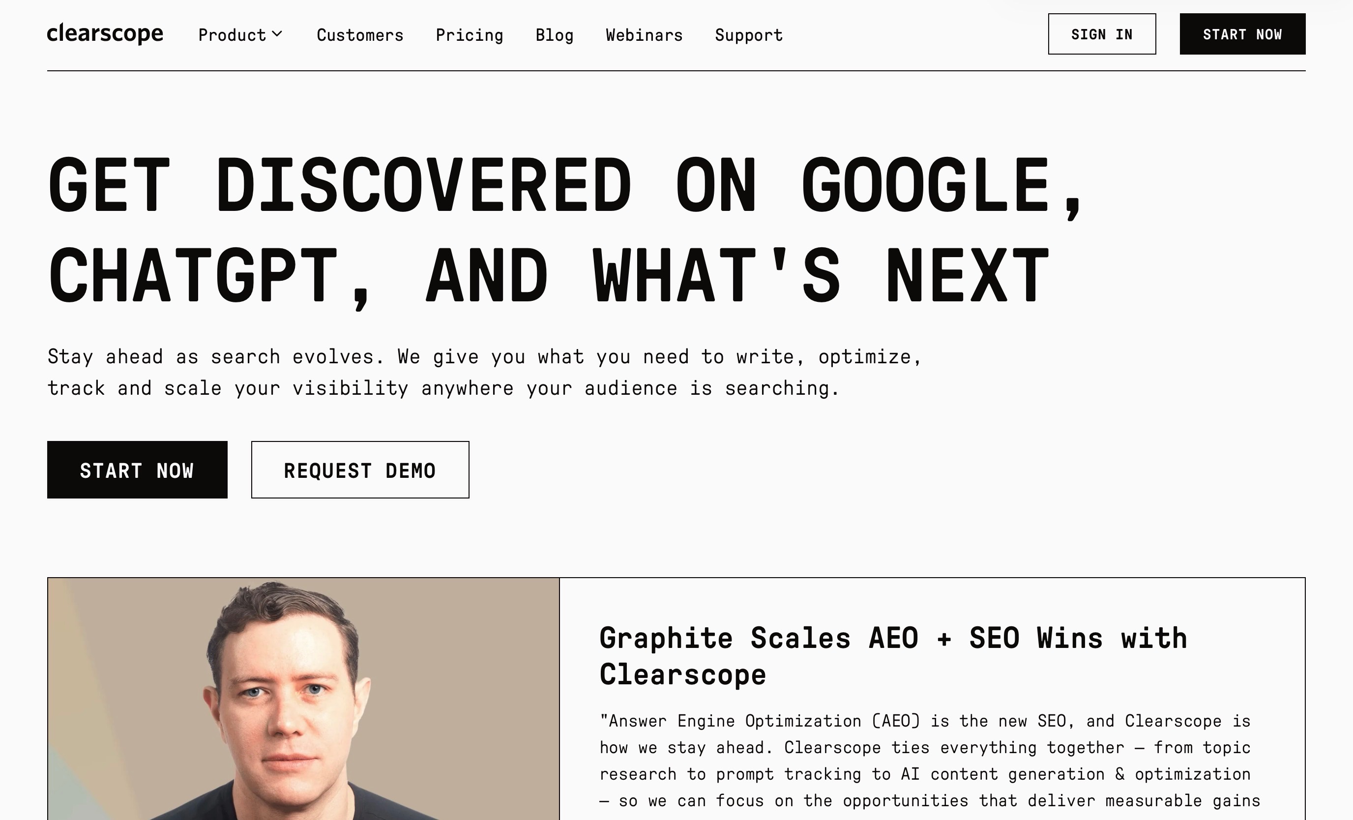Clearscope Landing page screenshot