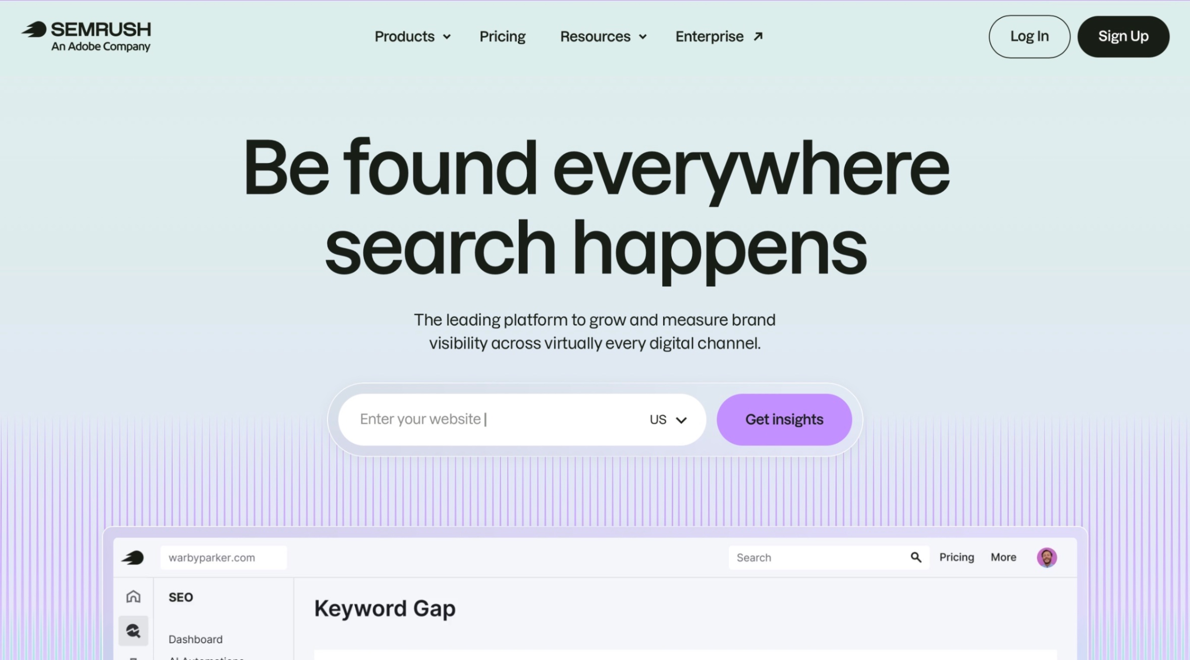Semrush Landing page screenshot