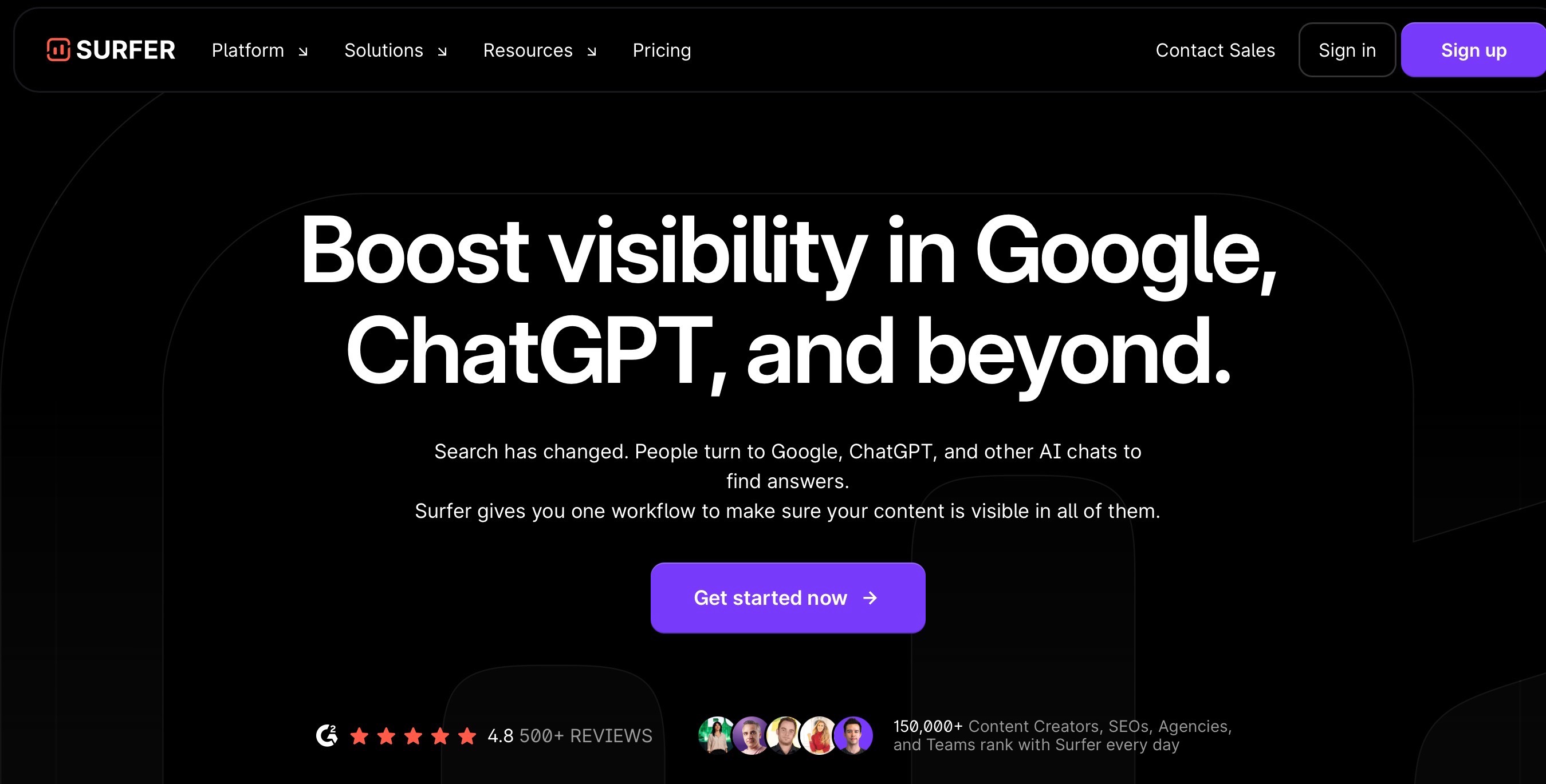Surfer SEO landing page screenshot