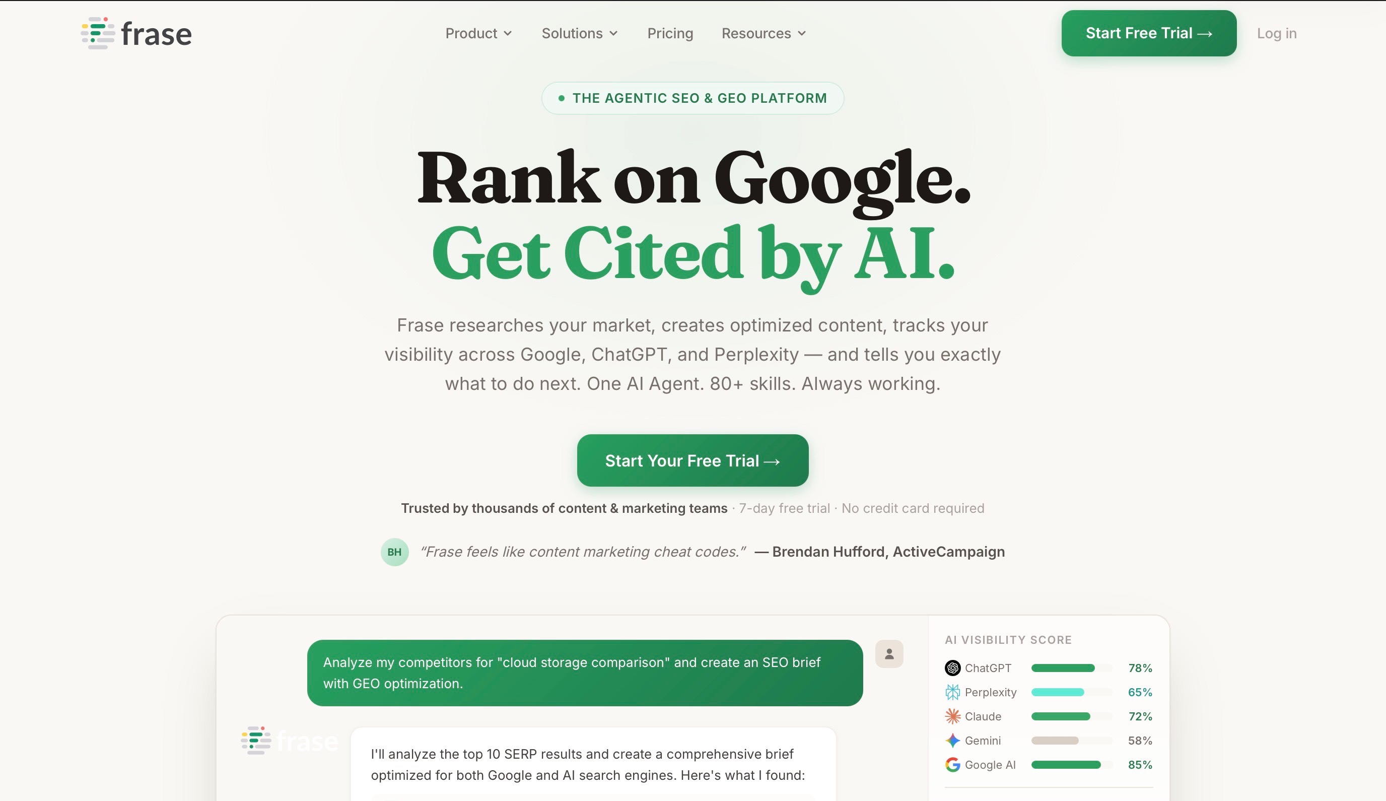 Frase Landing page screenshot