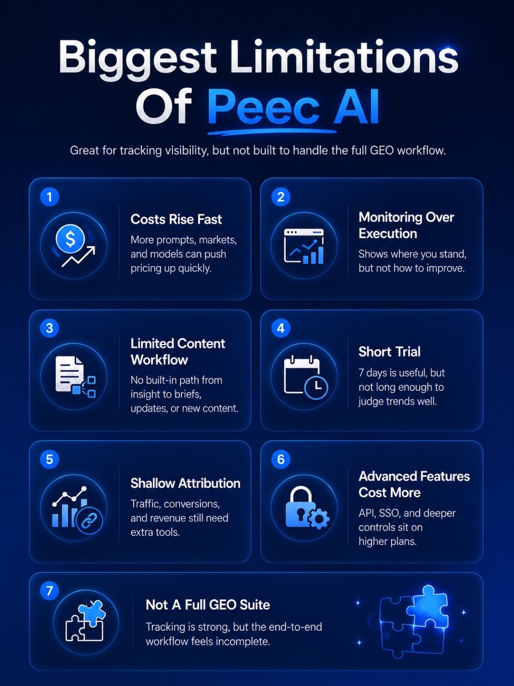 An Infographic on What Are The Biggest Limitations Of Peec AI.