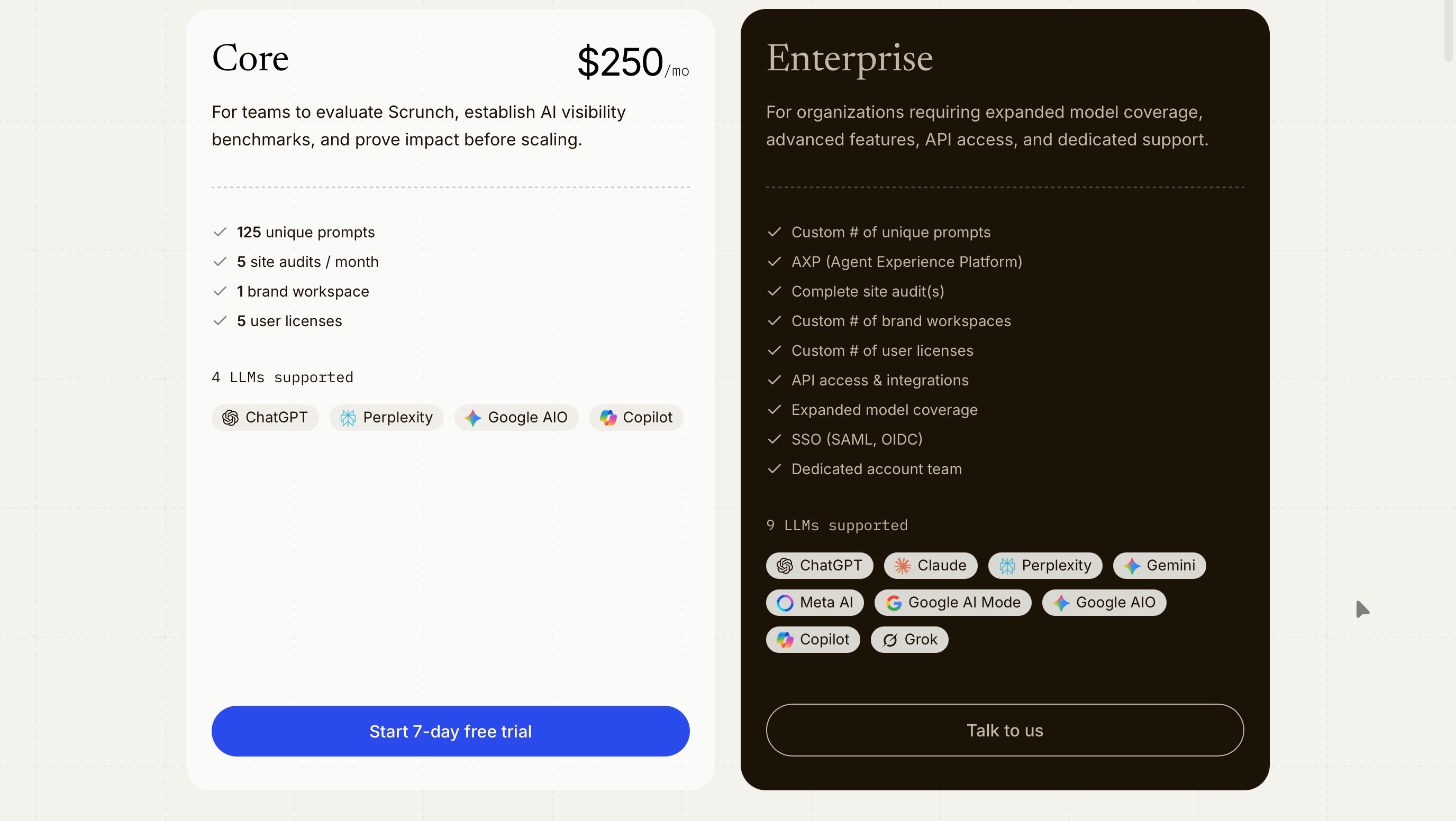 Scrunch AI pricing screenshot