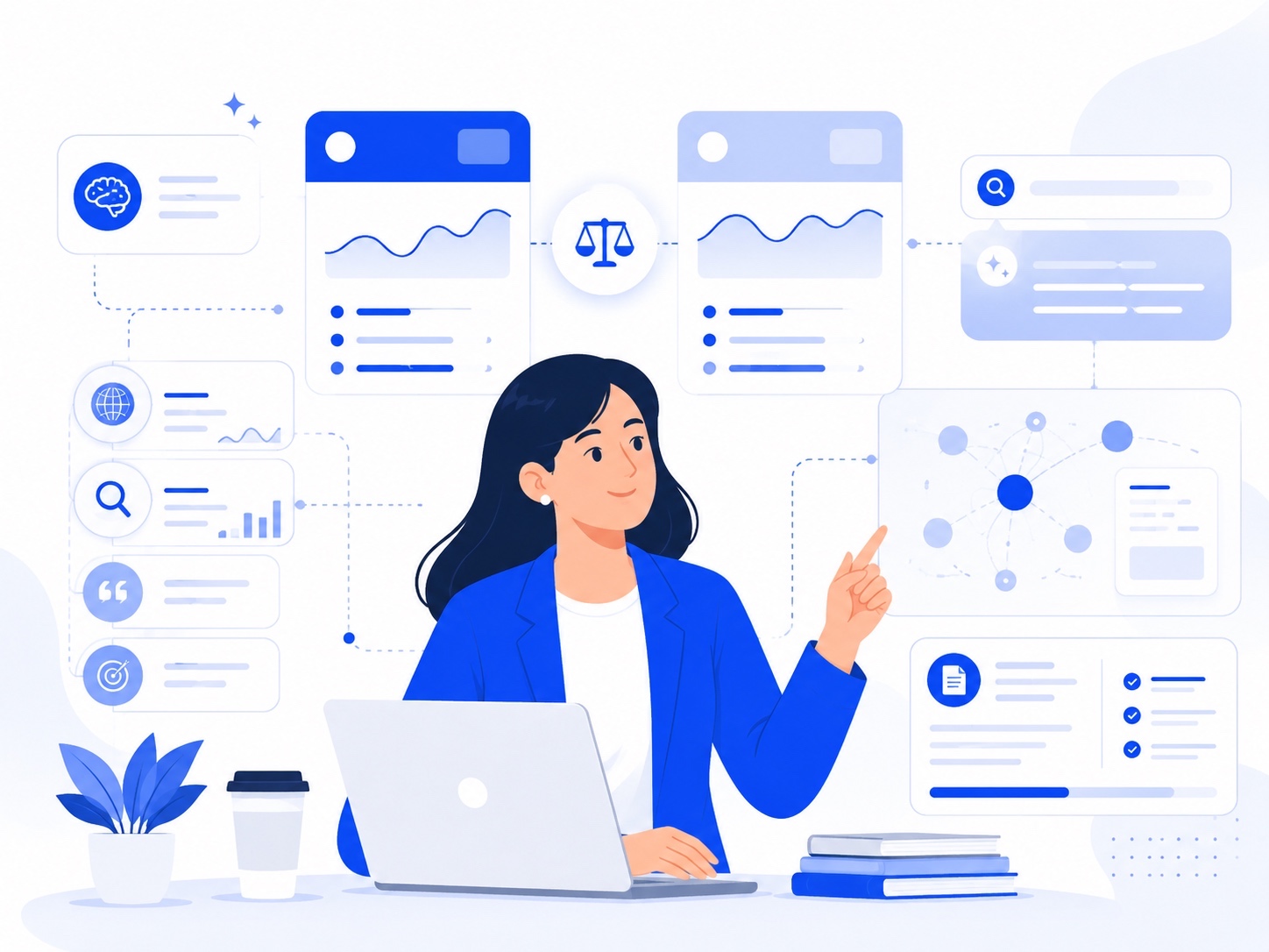Scalenut vs AthenaHQ comparison illustration with AI SEO dashboards and a marketer analyzing GEO insights