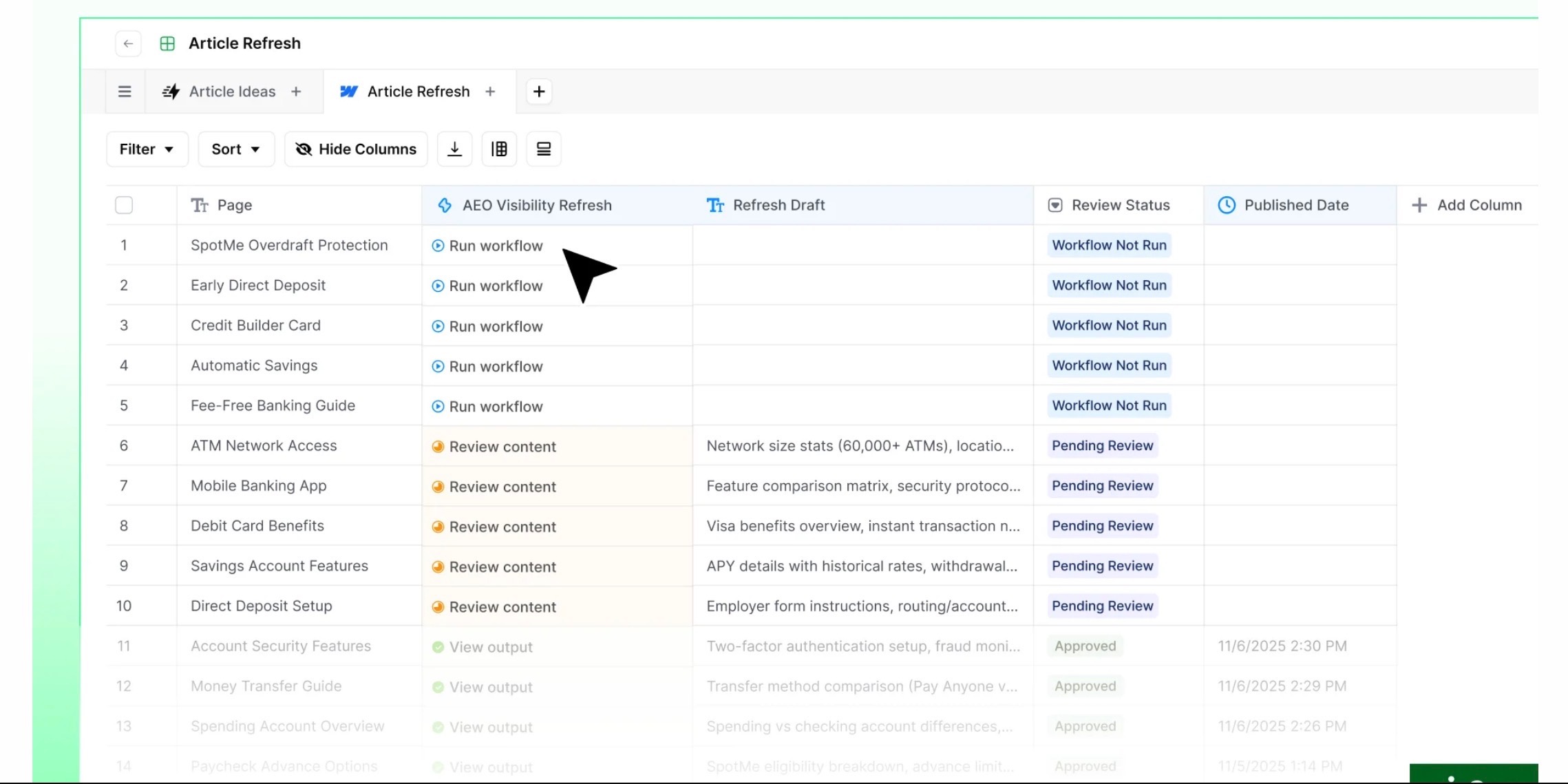 Article refresh Dashboard in AirOps