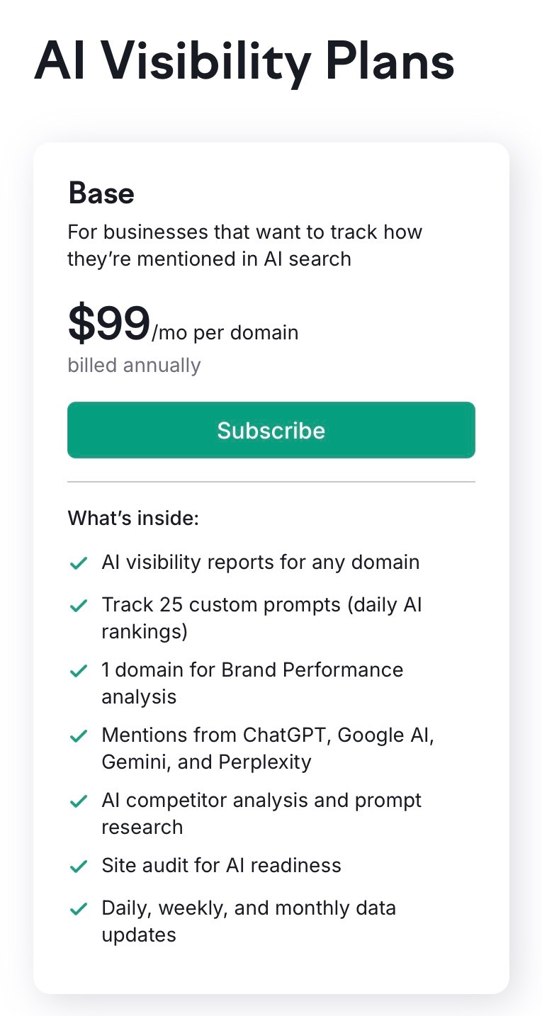 Pricing plan screenshot