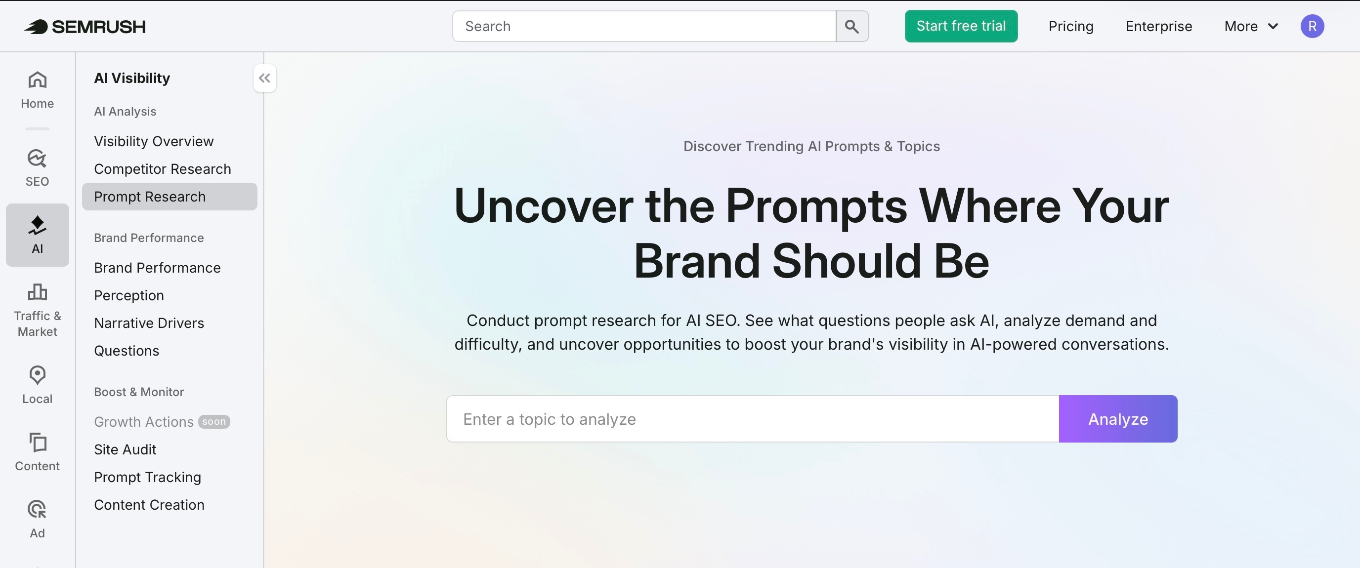 Prompt Research Landing page screenshot