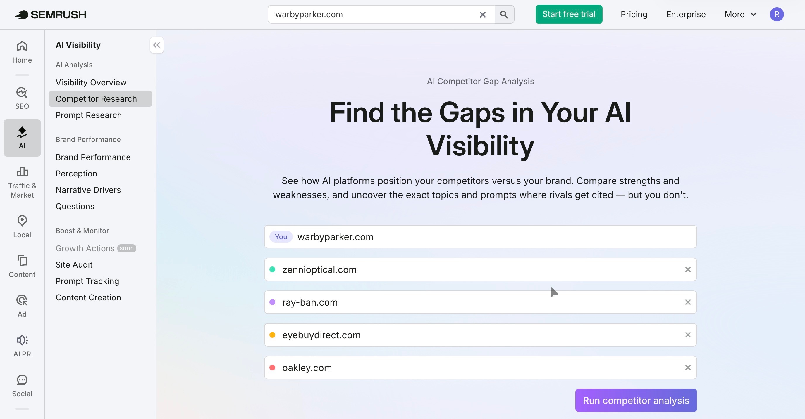 Competitor Research Dashboard Screenshot