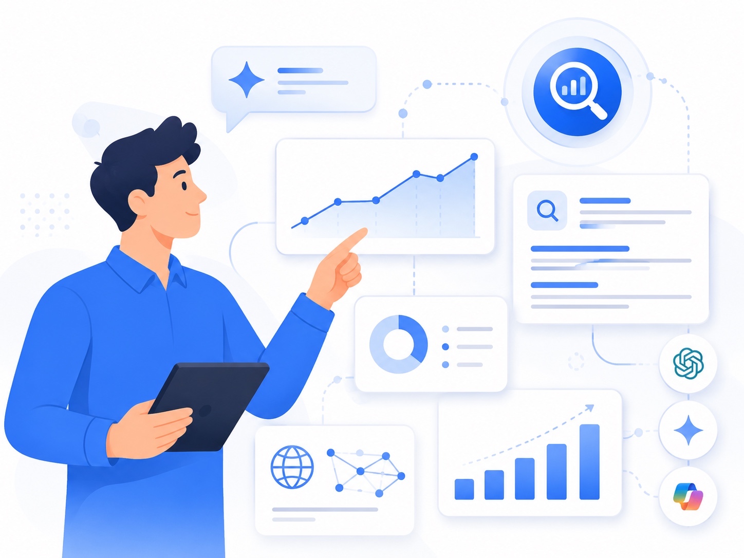 llustration of AI visibility analytics for a blog on alternatives to Ahrefs Brand Radar.