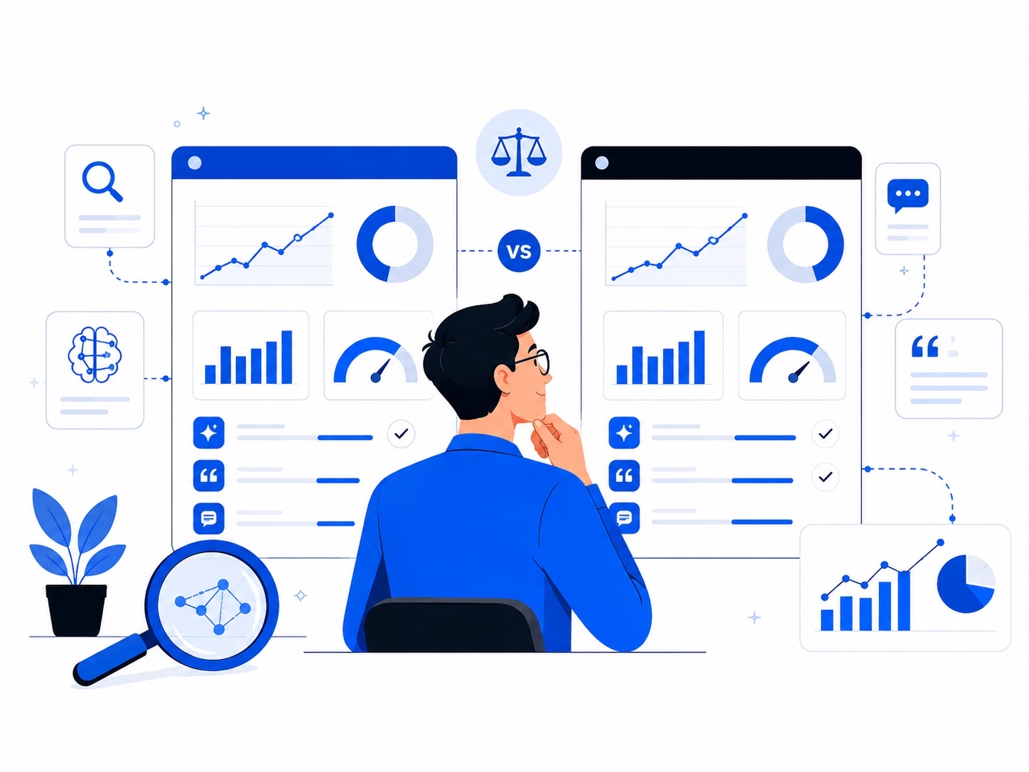 Vector illustration for Profound vs Peec AI for GEO With blue and white color theme
