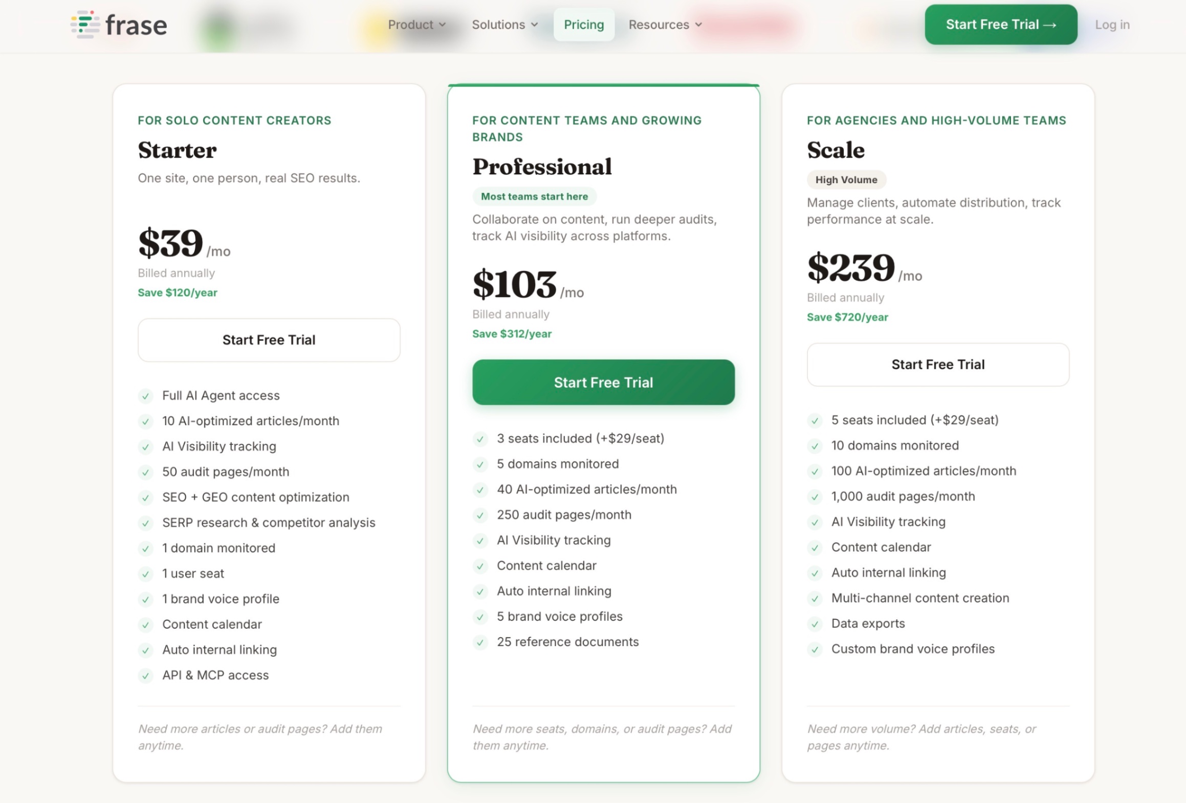 Frase pricing screenshot