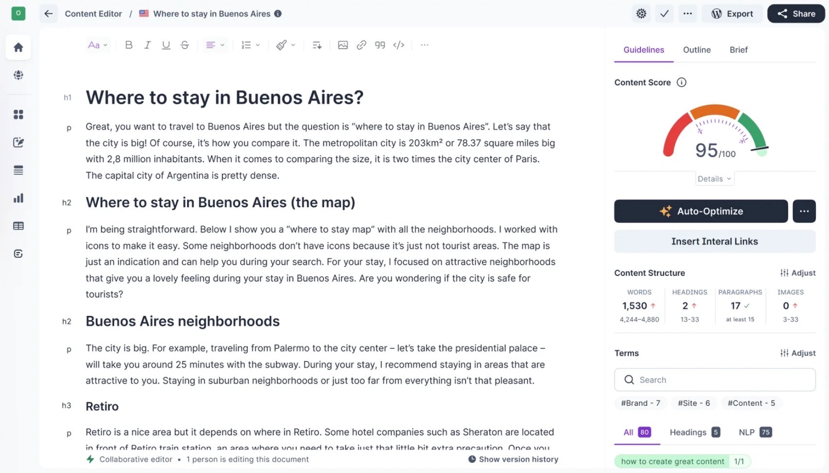 Surfer SEO dashboard screenshot