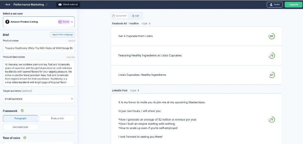 Anyword dashboard screenshot