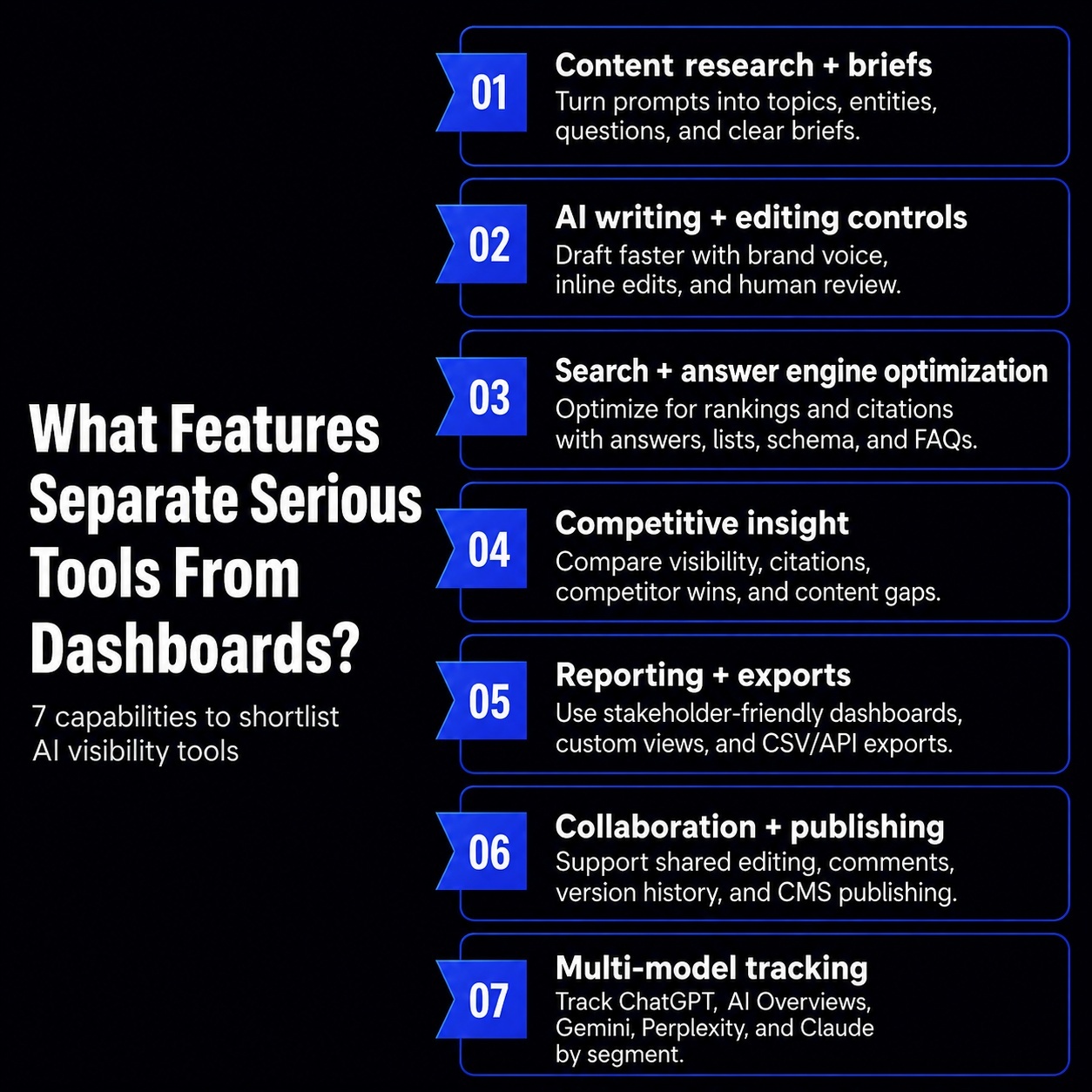 An infographic on What Features Separate Serious Tools From Dashboards