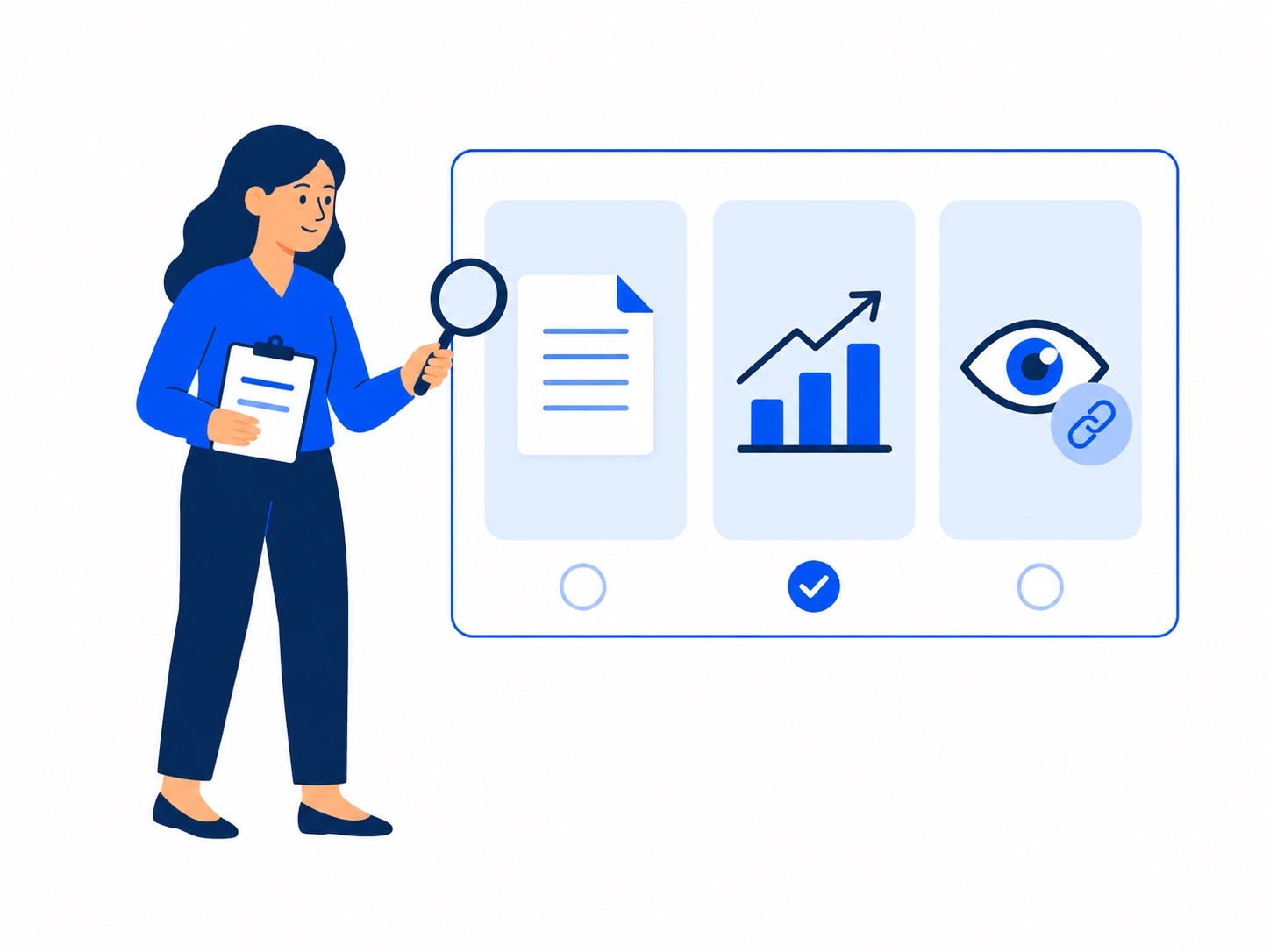 Person comparing content optimization tools on a visual board.