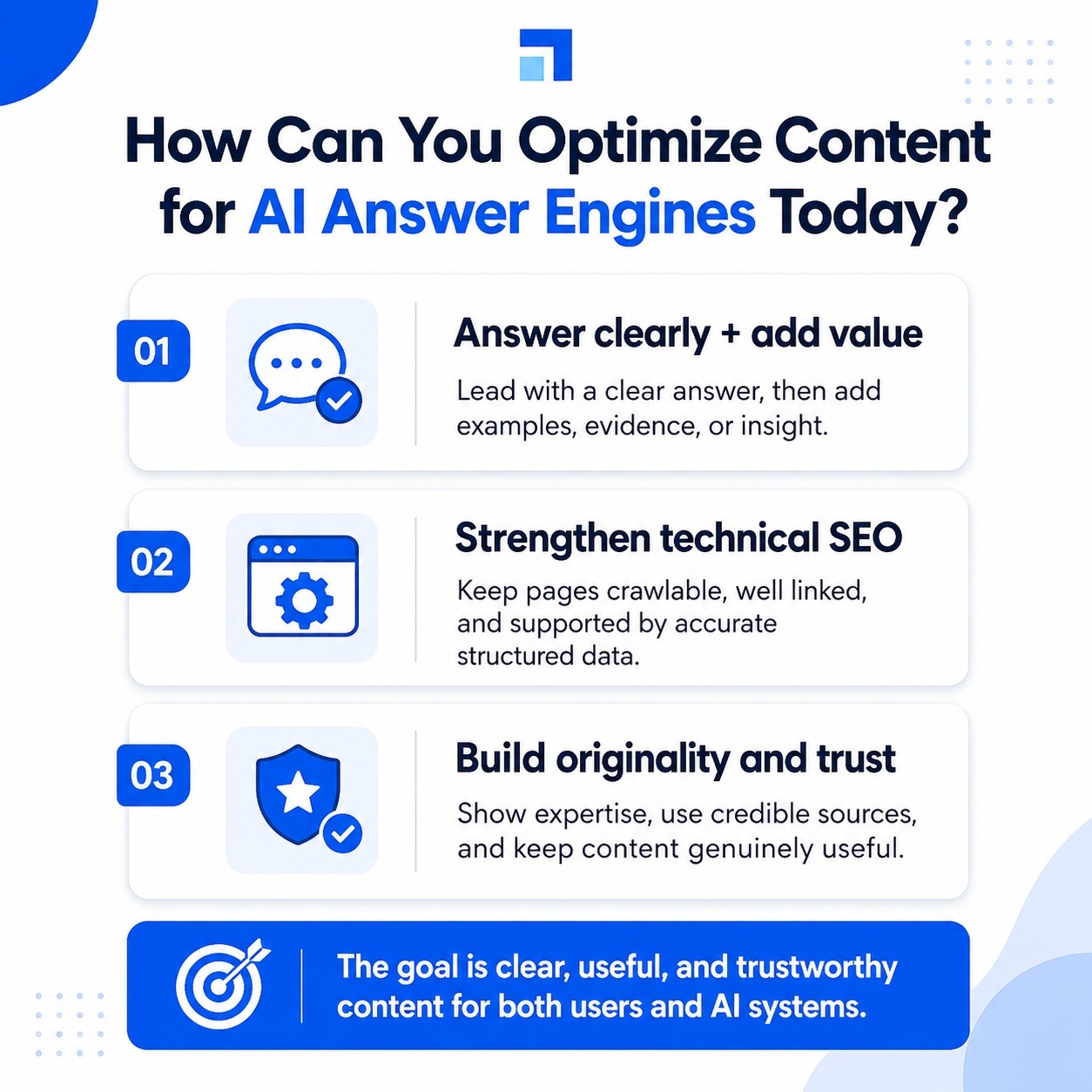 An infographic on How Can You Optimize Content for AI Answer Engines Today