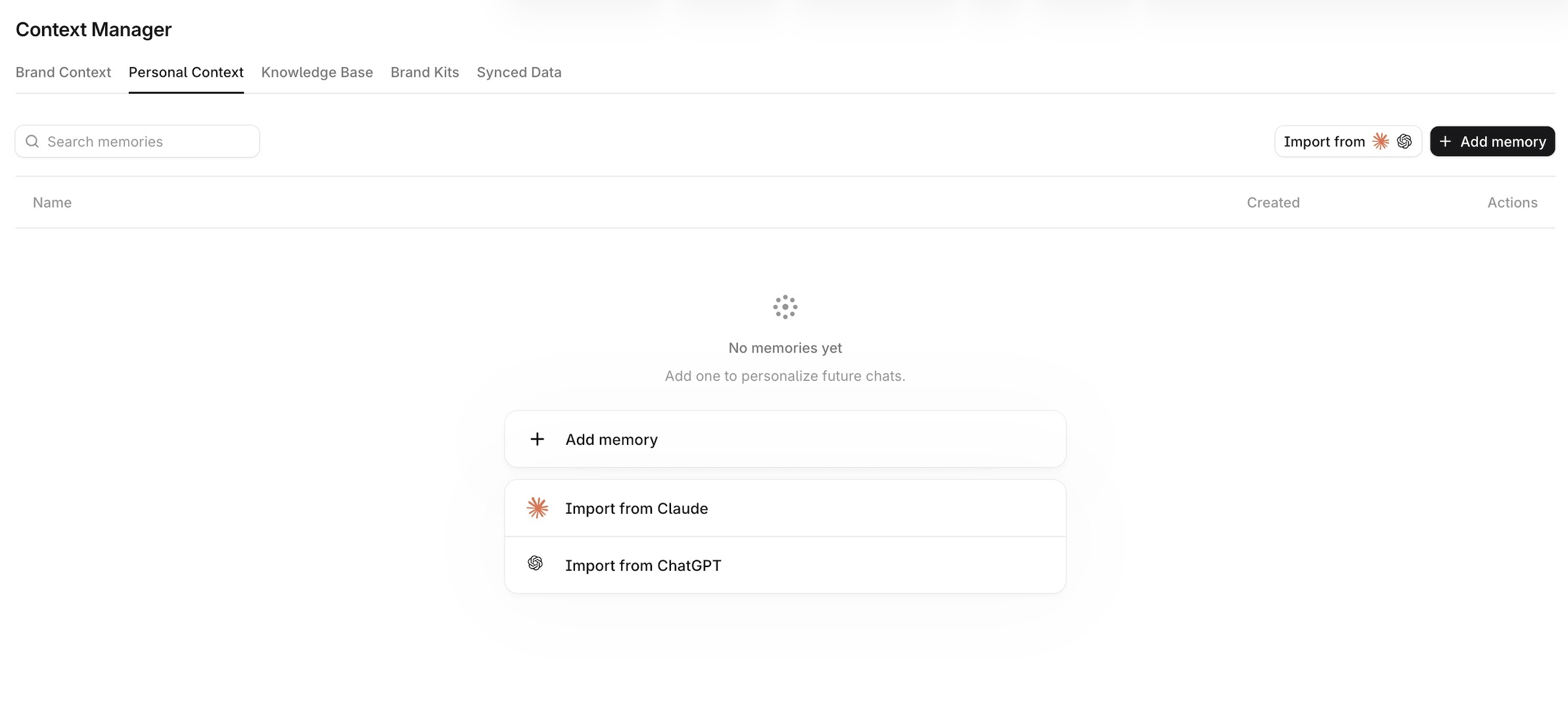 Context Manager dashboard screenshot
