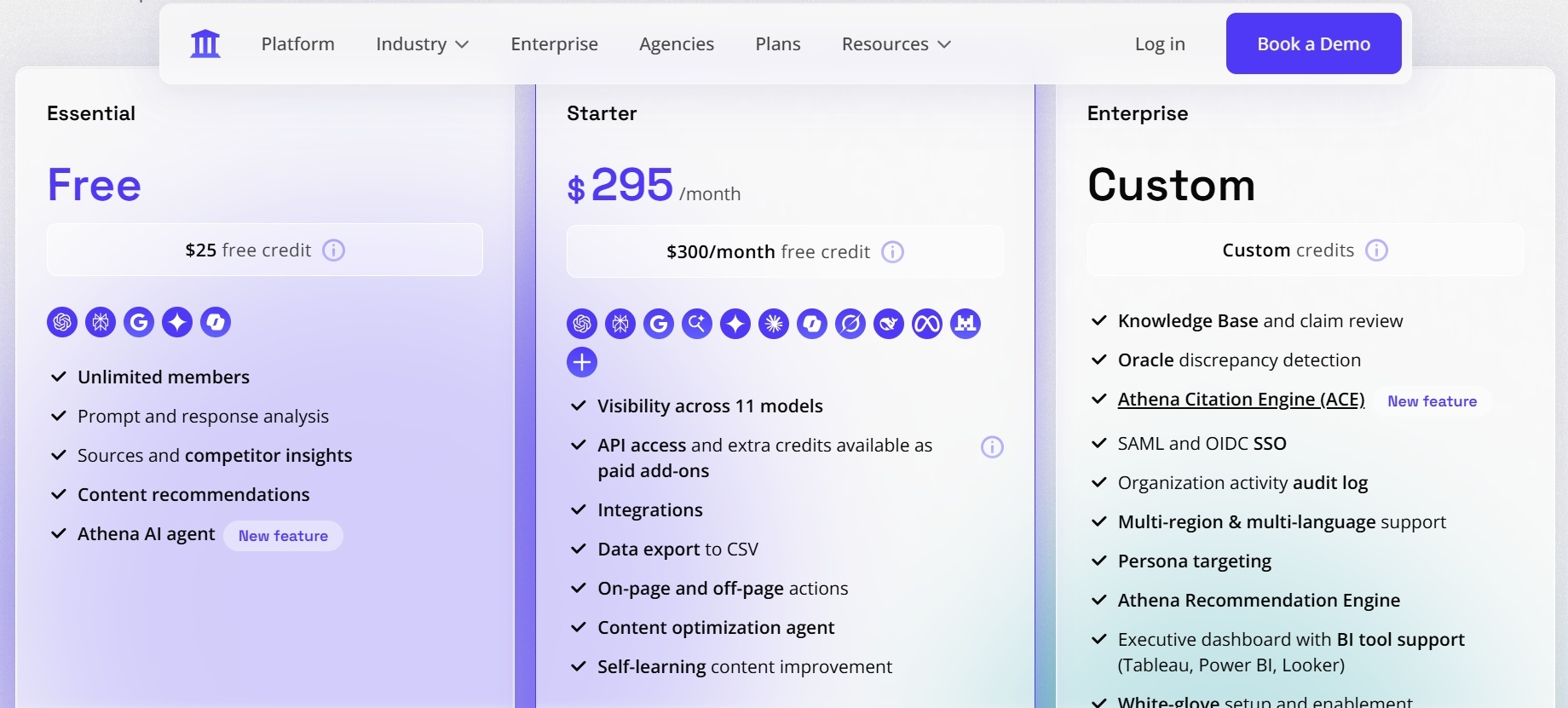 AthenaHQ Pricing Screenshot